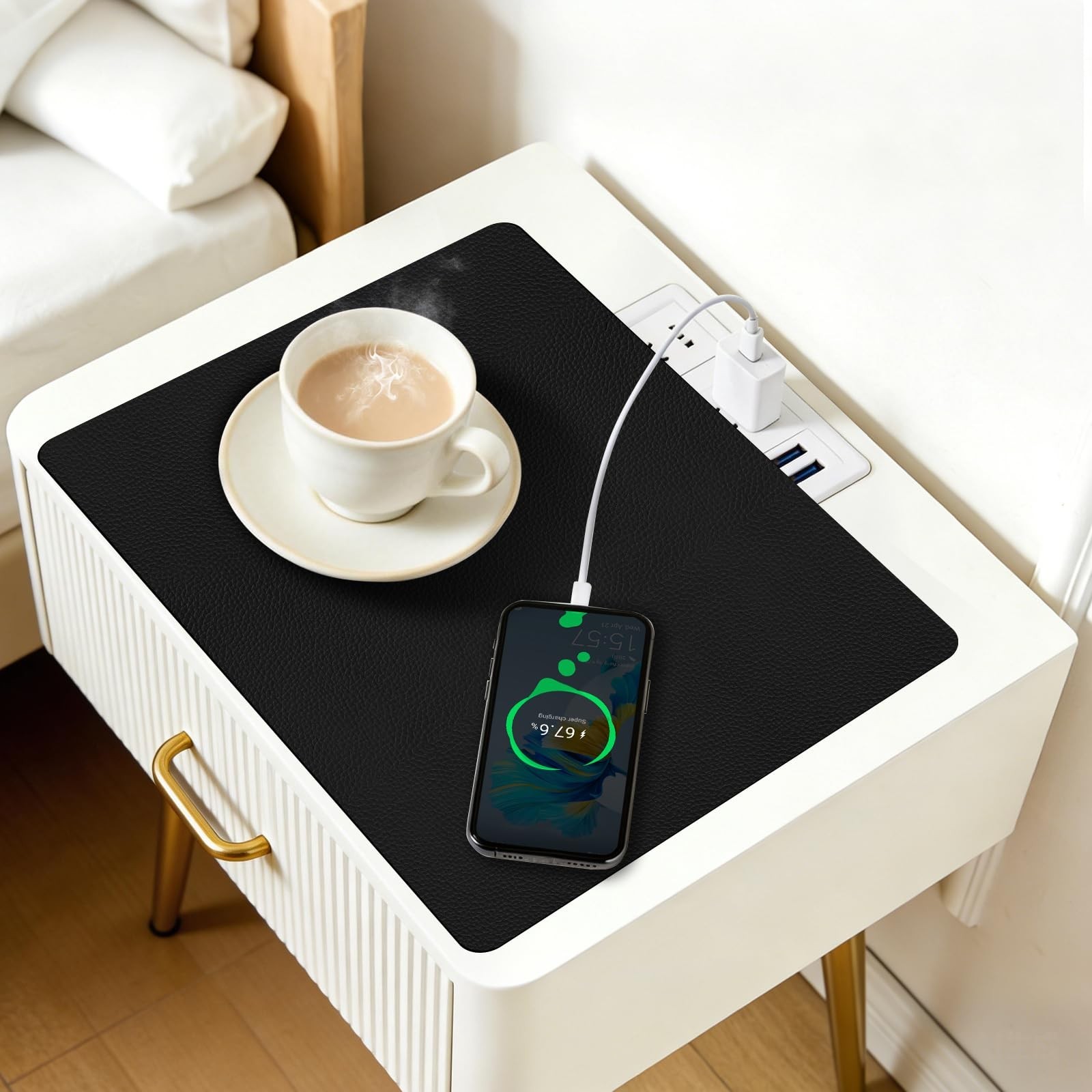 Cuttable PU Leather Nightstand Mat – 13.8×10.8in, Waterproof, Heat Resistant …
