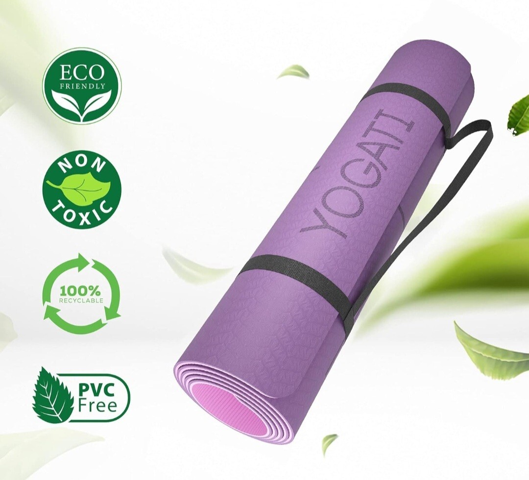 Yoga mats for home workout. Non slip yoga mat with strap. Thick yoga mats for