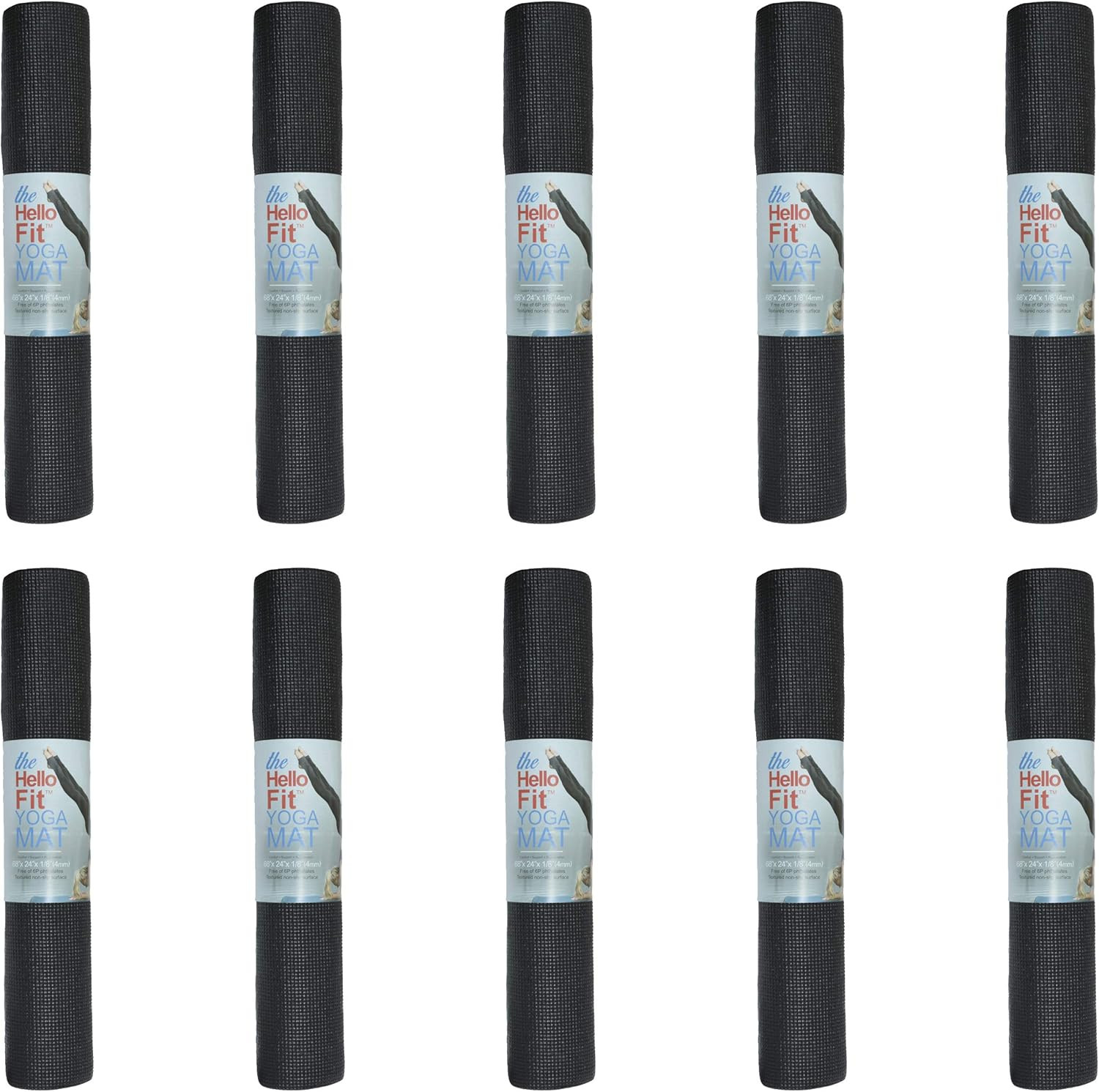 Bulk 10-Pack Non-Slip Yoga Mats 68″x24″ – 4mm Thick for Schools & Studios