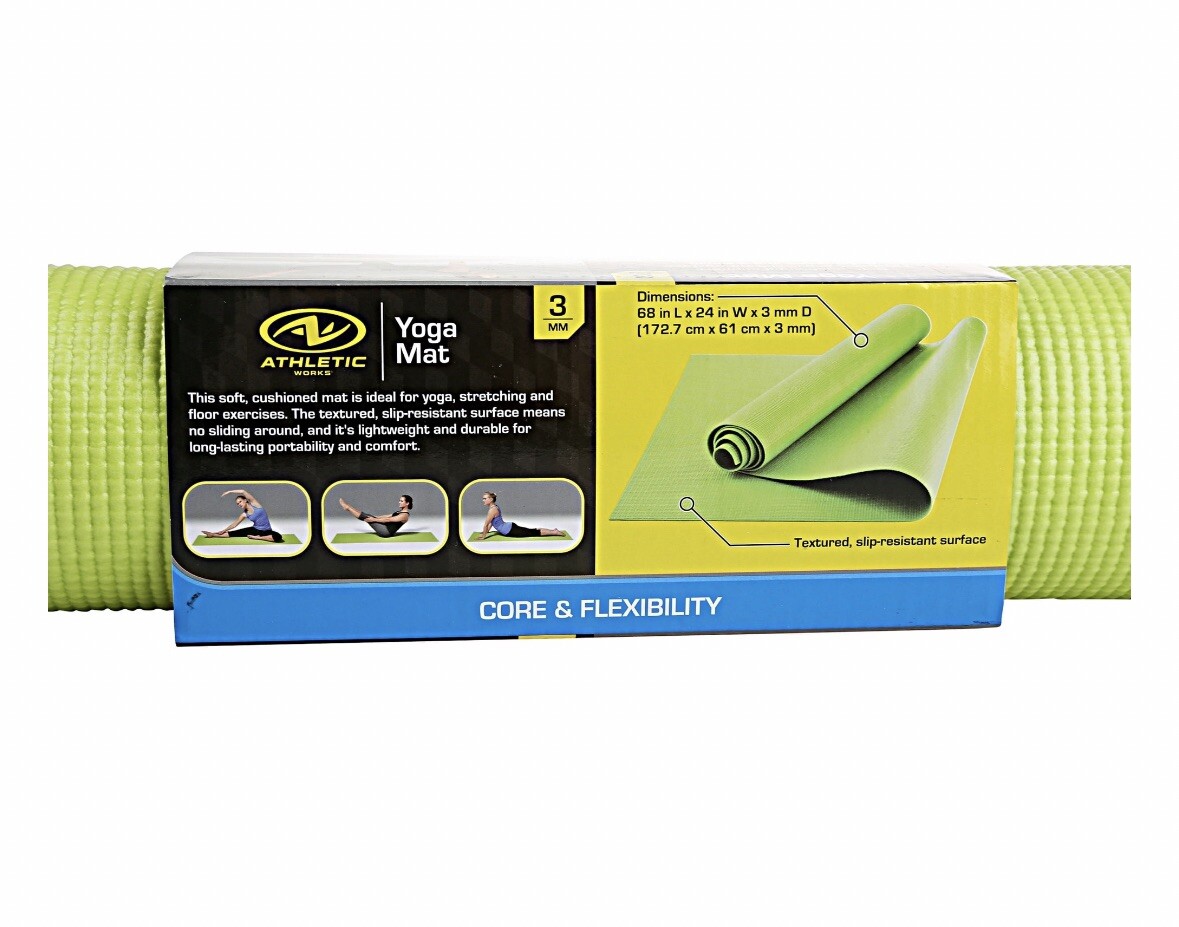 Athletic Works Non Slip Yoga Mat Exercise Training 68 x 24 Inches – Lime Green