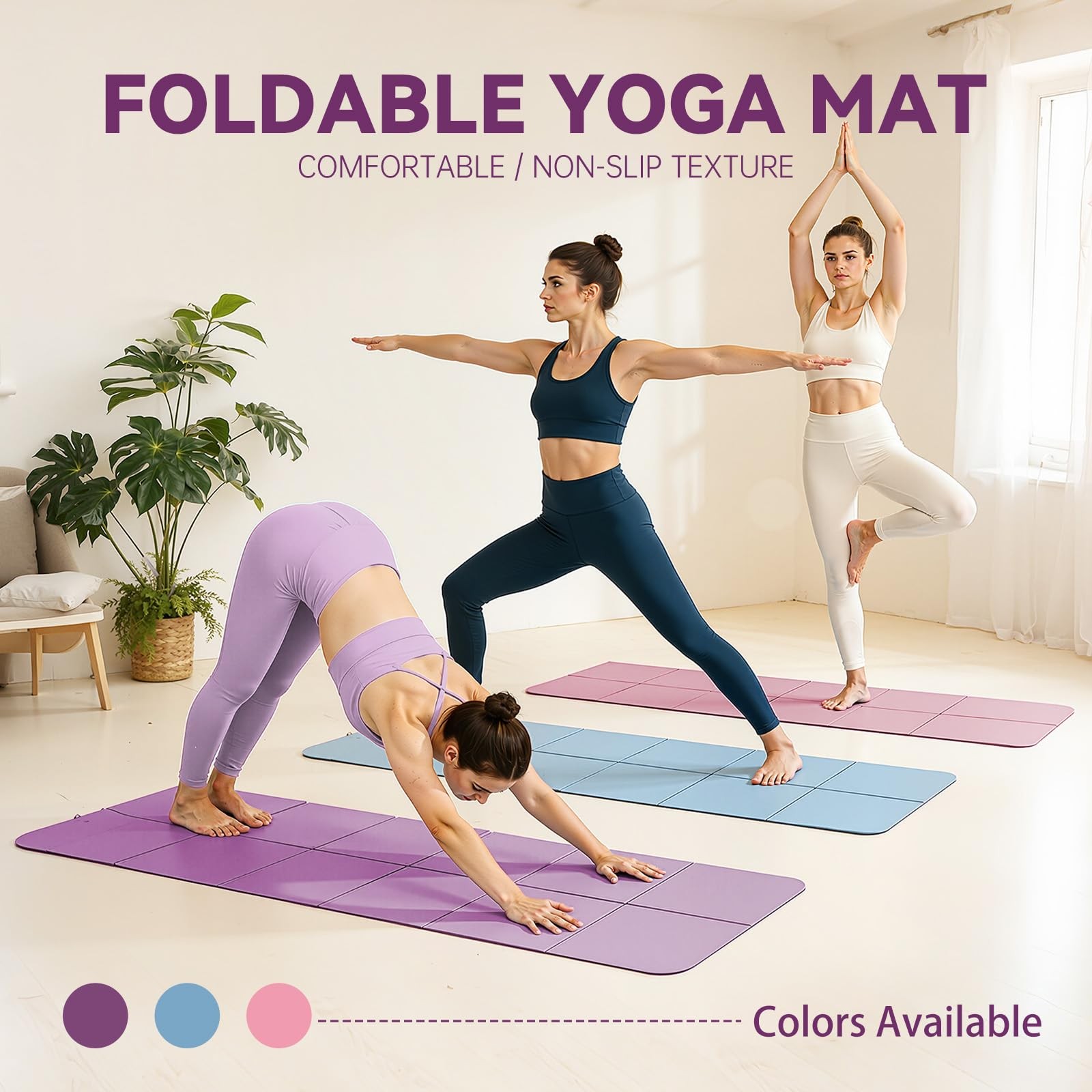 Foldable Yoga Mat Thick NonSlip Packable Travel Fitness Mat With Carry Bag