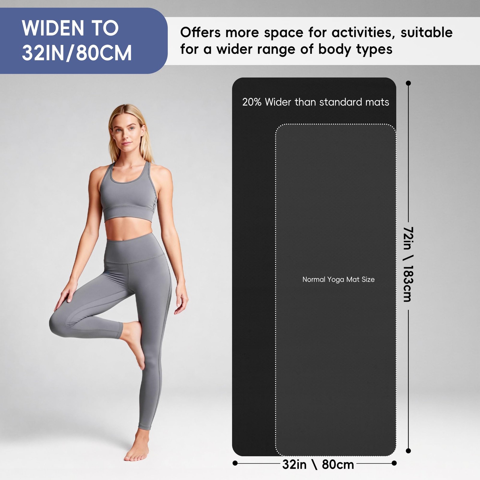 Wimwum Extra Wide Yoga Mat 72″ x 32″, 6mm Non Slip TPE Exercise Mat with Carr…