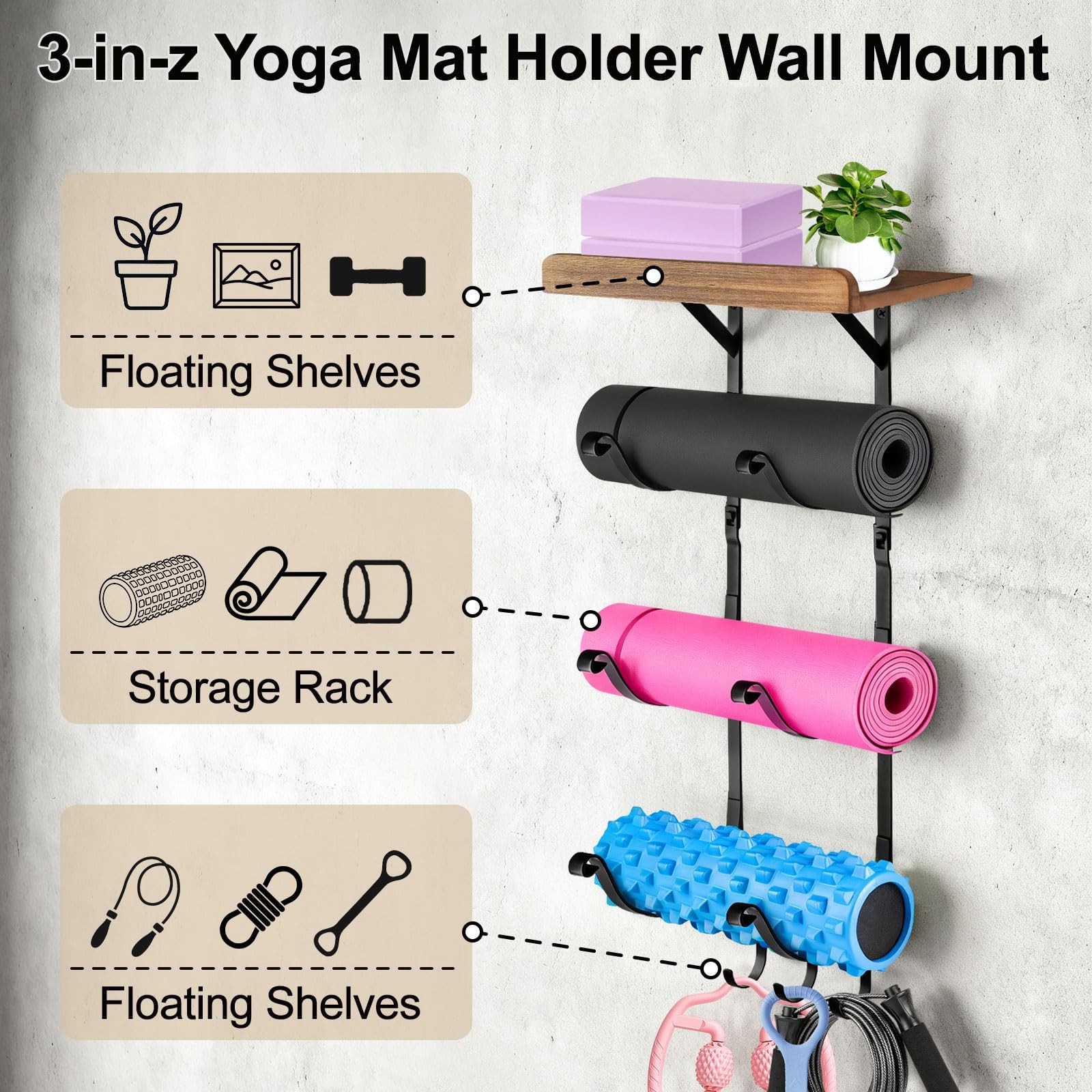 Yoga Mat Holder Wall Mount, Gym Home Yoga Room Accessories Wall Rack Storage,…