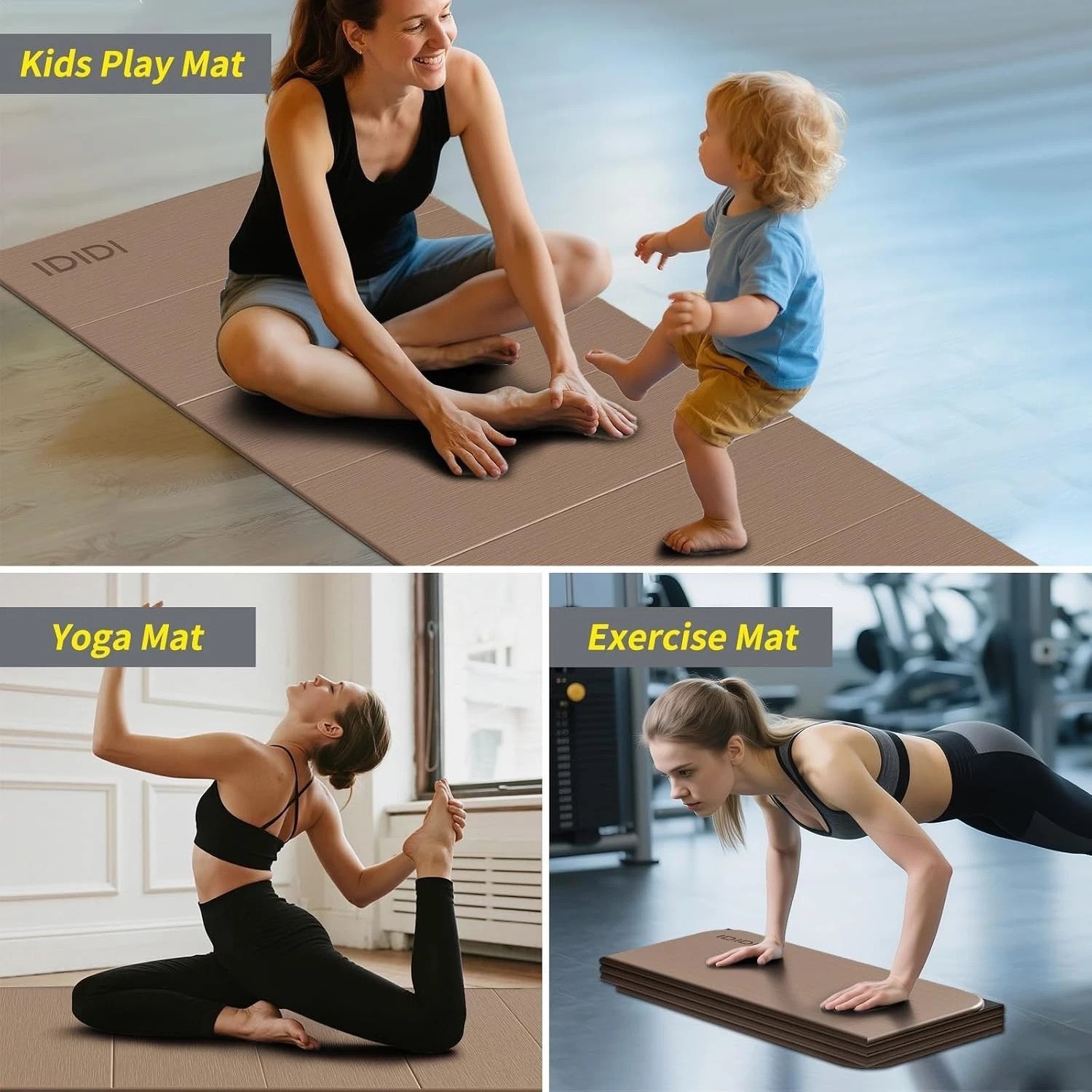 Foldable Extra Large Yoga Mat 74″×31.5″, 8mm Double-Sided Non Slip Lightweigh…