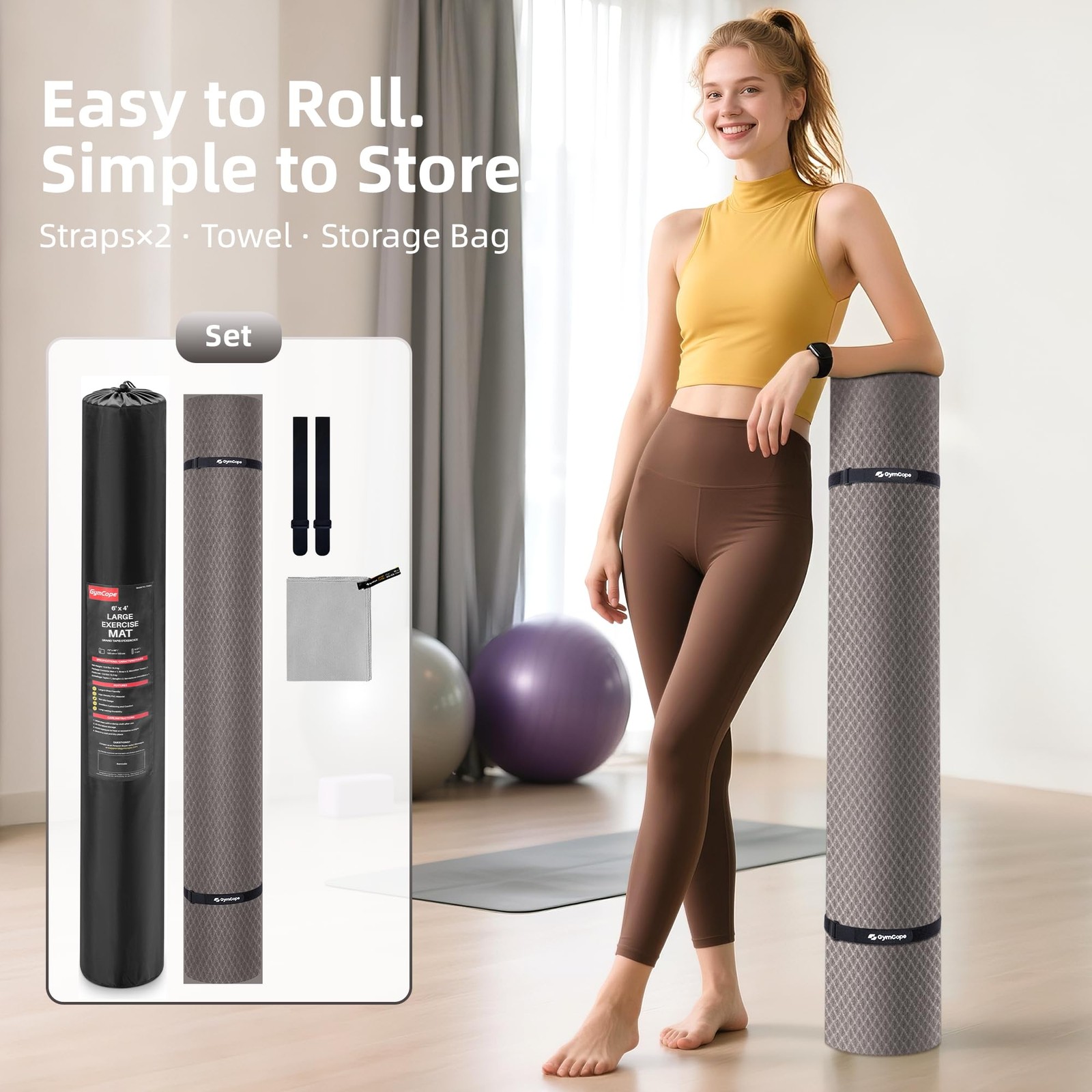 Extra Large Yoga Mat – 72″x48″ or 78″x57″, Non-Slip TPE Exercise Mat for & Me…