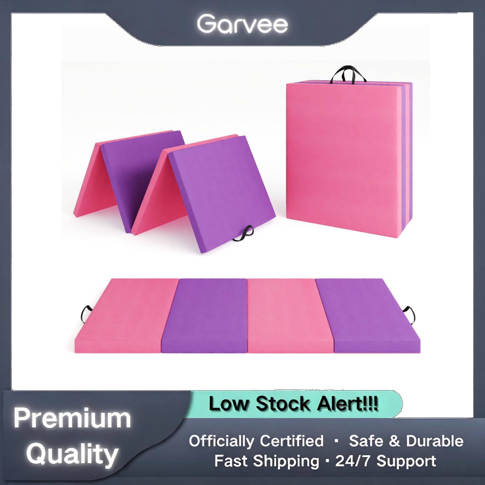 4-Fold 6x2ft Gymnastics Mat Tumbling Thick Exercise Floor Mat with Handles