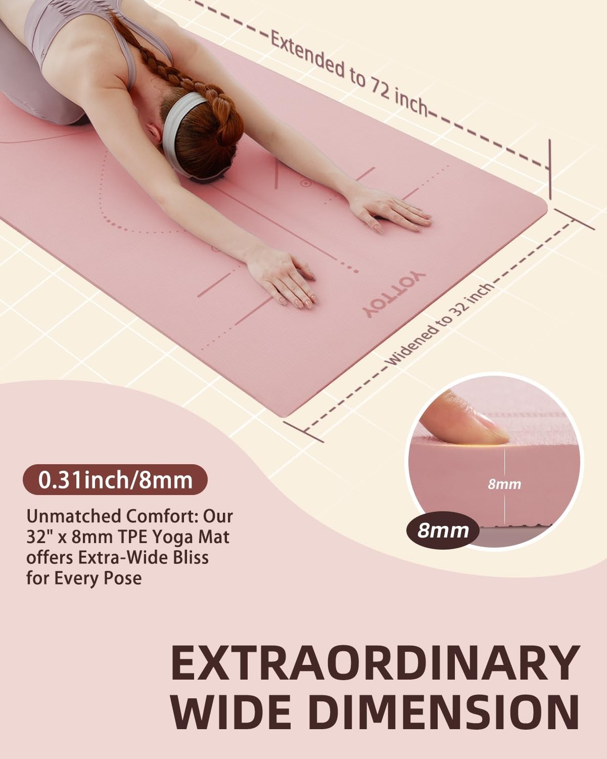 Extra Wide Non-Slip Yoga Mat 72″x32″ Eco-Friendly TPE Fitness Mat with Strap Bag