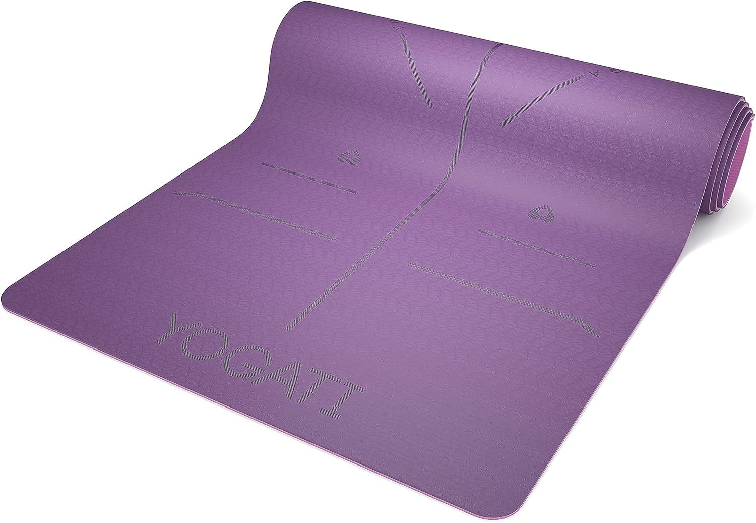Versatile Yoga Mat with Alignment Lines – Non-Toxic Non-Slip Mats in Purple