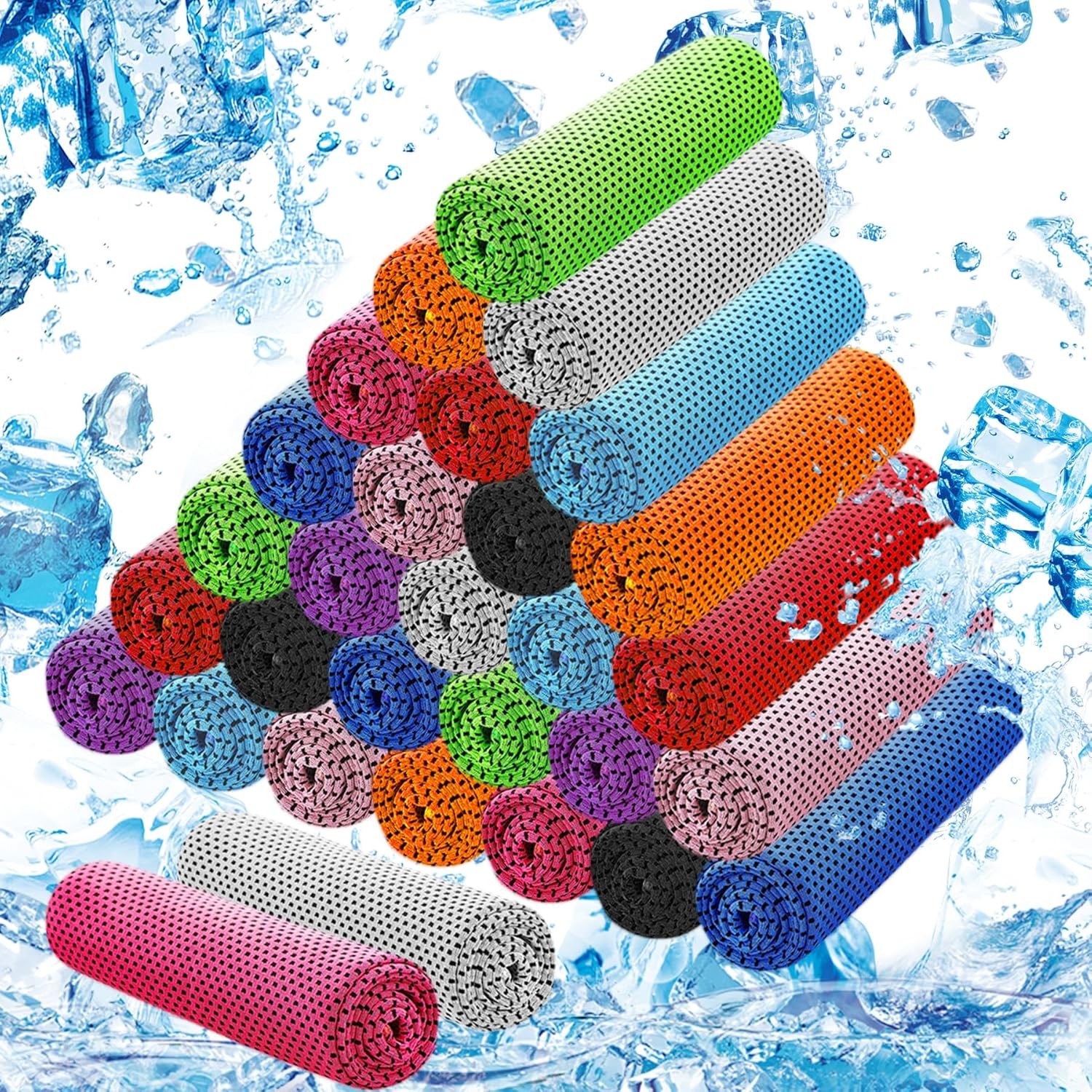 30Pack Cooling Towels for Neck and Face (40″x12″), Ice Microfiber Multicolor