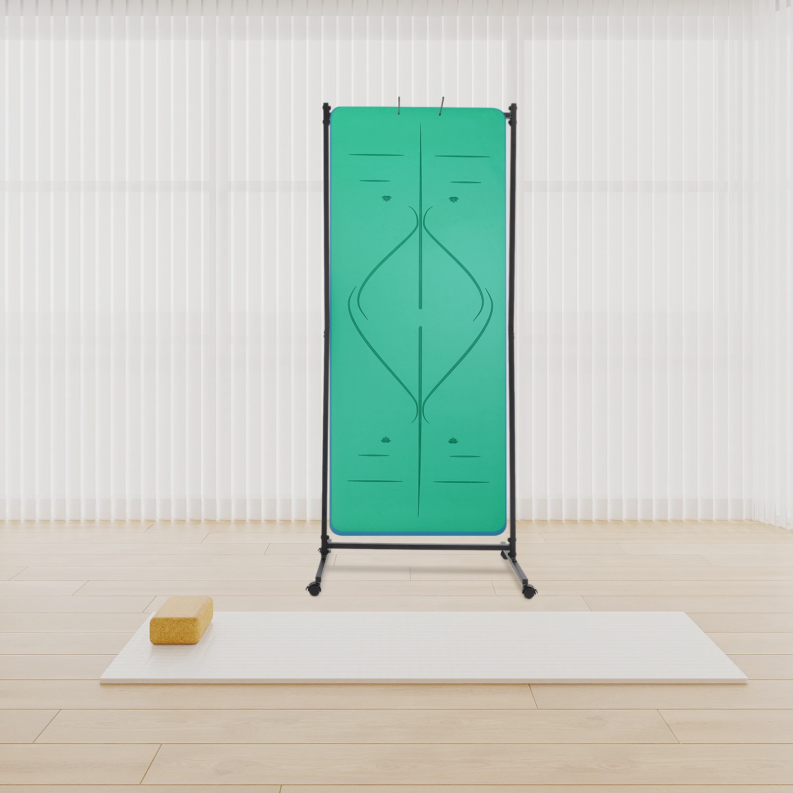 185cm Yoga Mat Holder Hanging,Iron Yoga Mats Storage Rack w/ Double Sided Hooks
