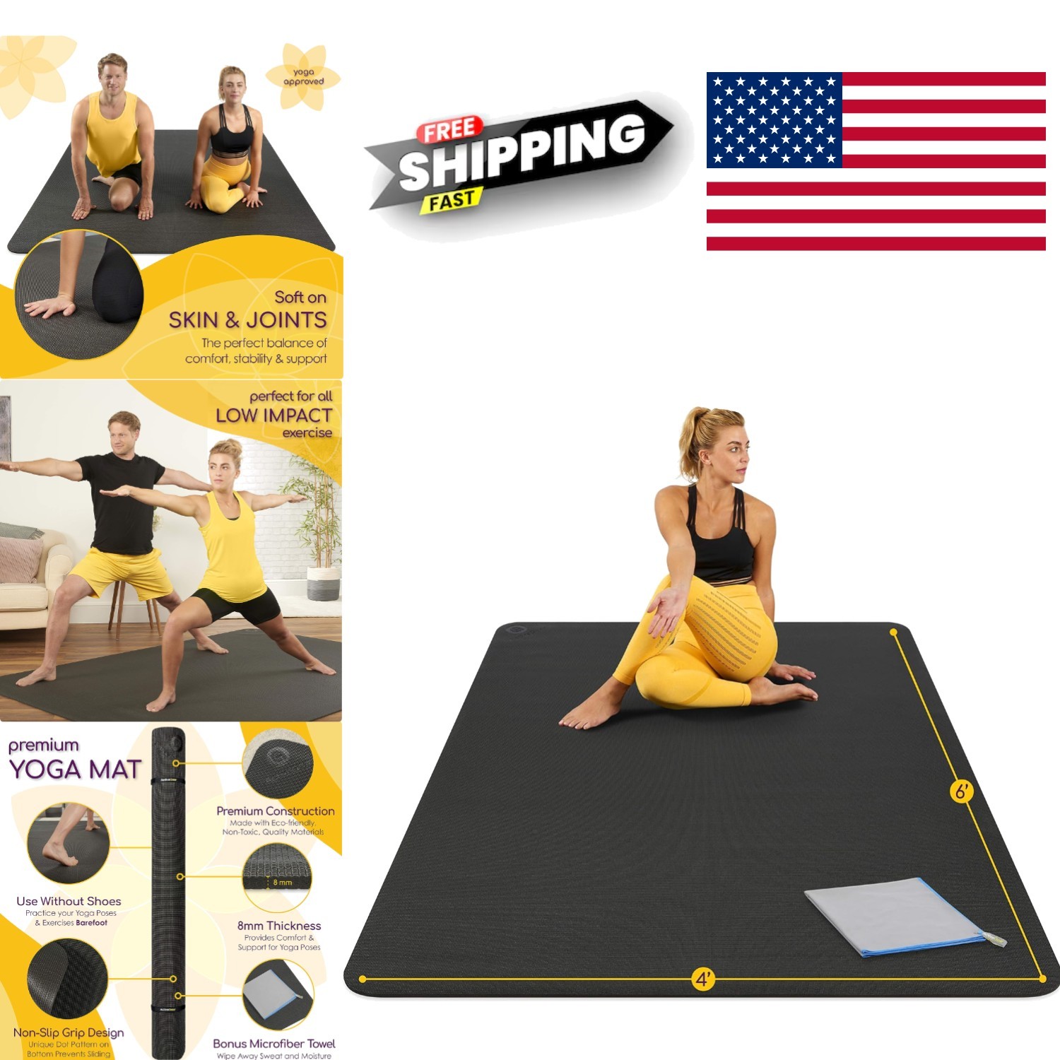 Extra Thick Yoga Mat 6×4 Feet Non Slip Surface Heavy Duty for Barefoot Exercise