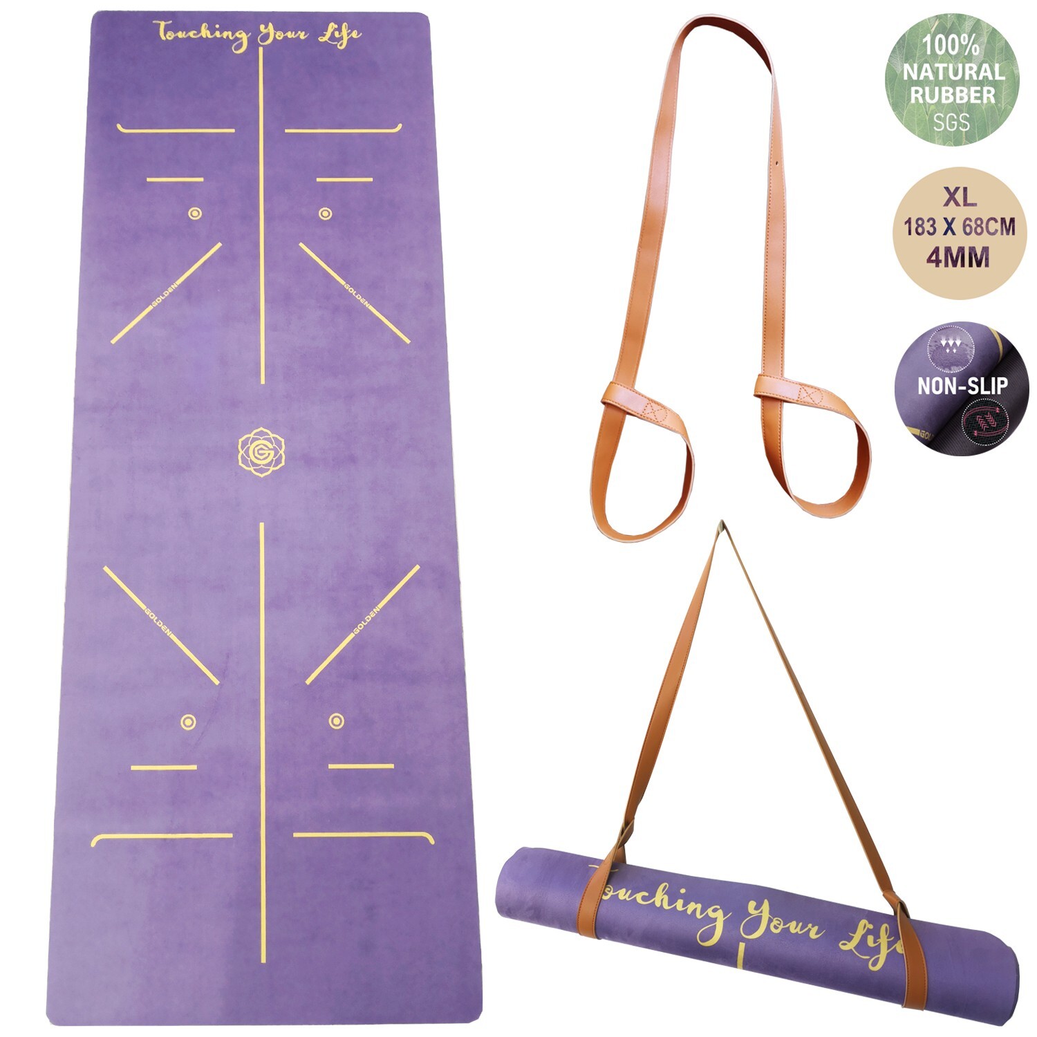 GOLDEN® Yoga Mat Non Slip Rubber XL Large 4mm Thickness 183cm Length Align