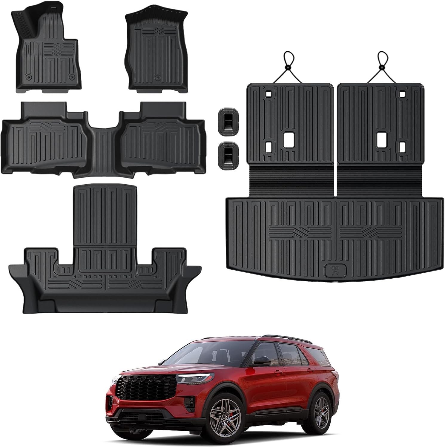 Floor Mats for 2025 2020-2024 Ford Explorer (6-seat), All Weather TPE Floor M…