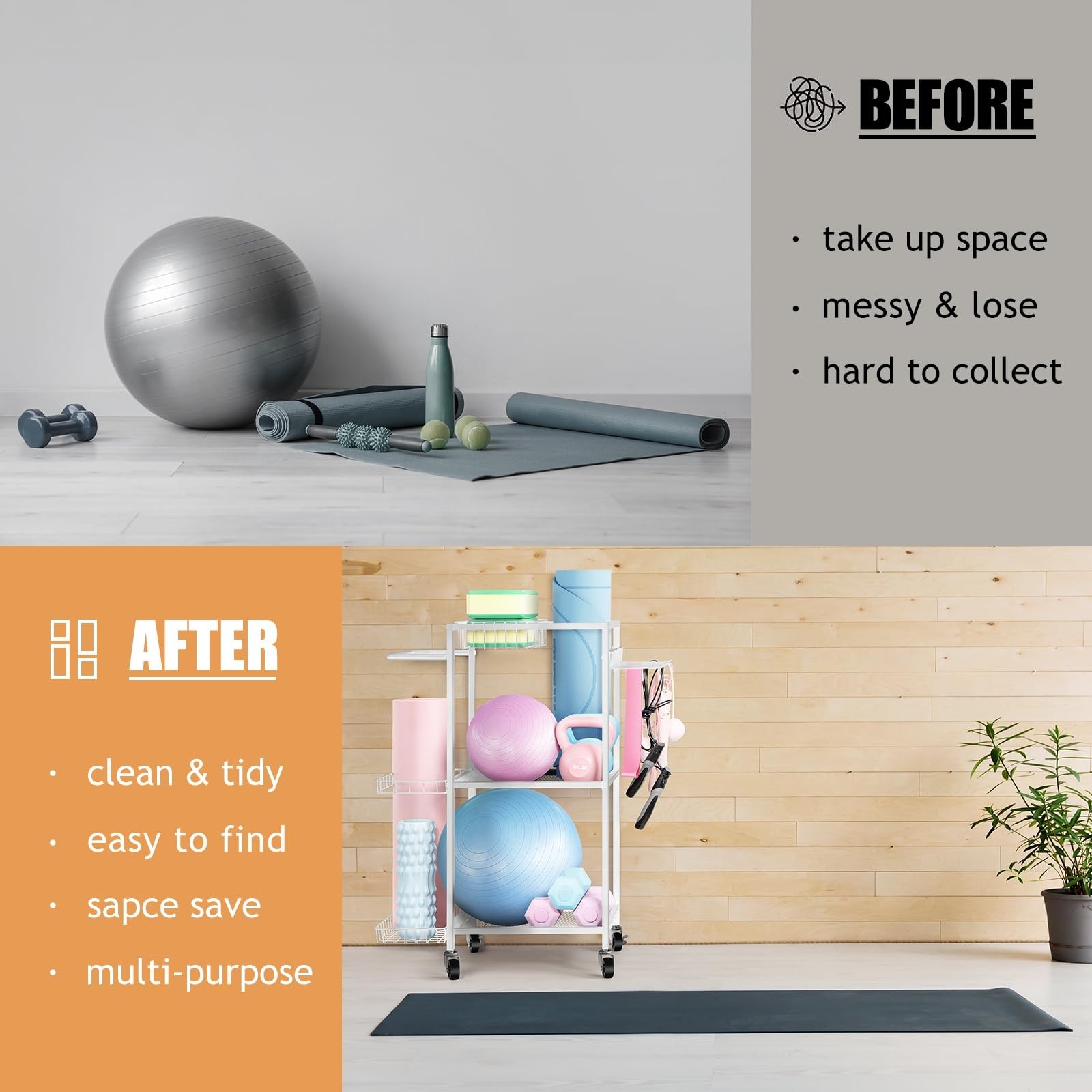 LIANTRAL Yoga Mat Storage Rack – Metal Gym Organizer for Yoga Mats, Foam Roll…