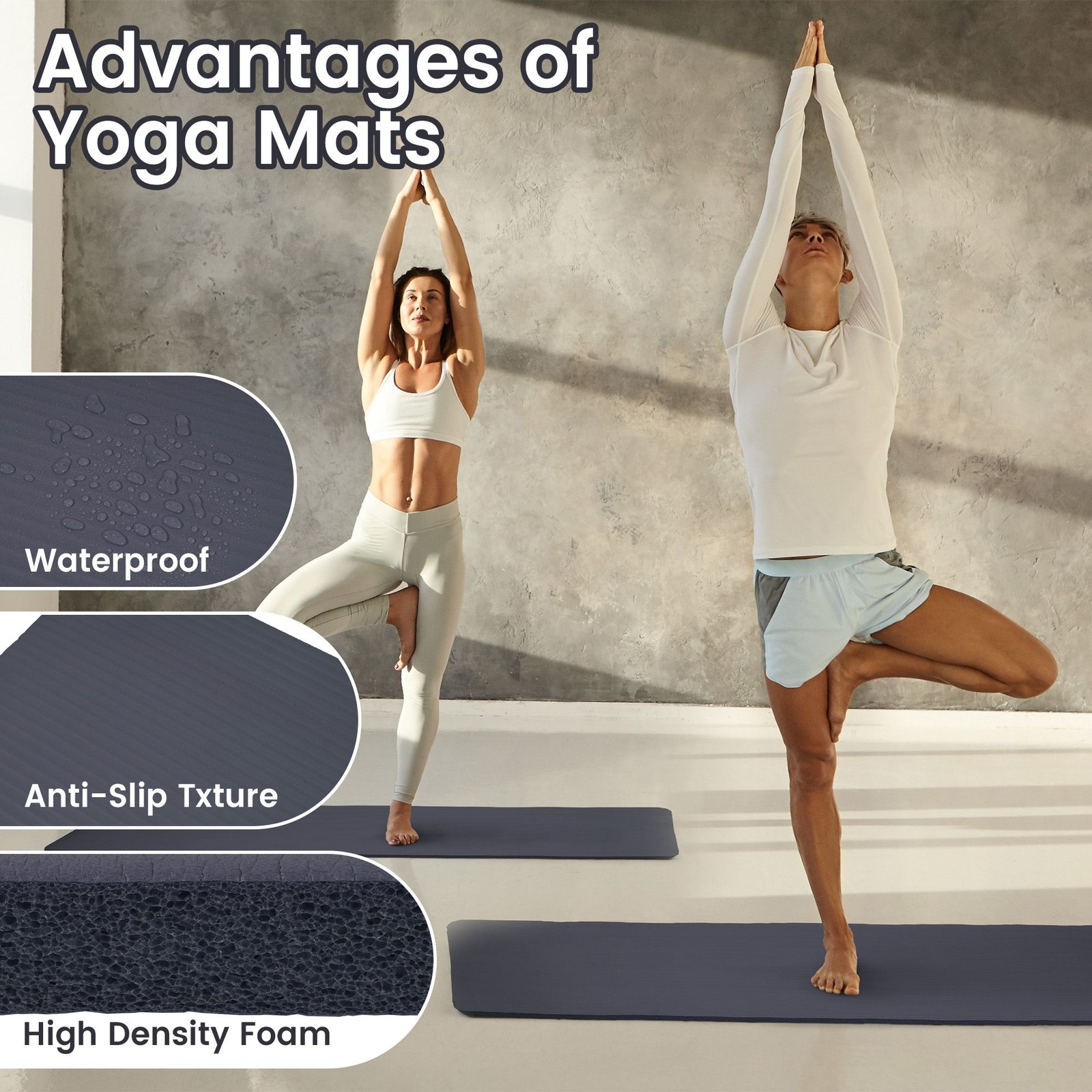 Fitvids 1/2″ Thick High Density Exercise Yoga Mat, Carrying Strap, Graphite