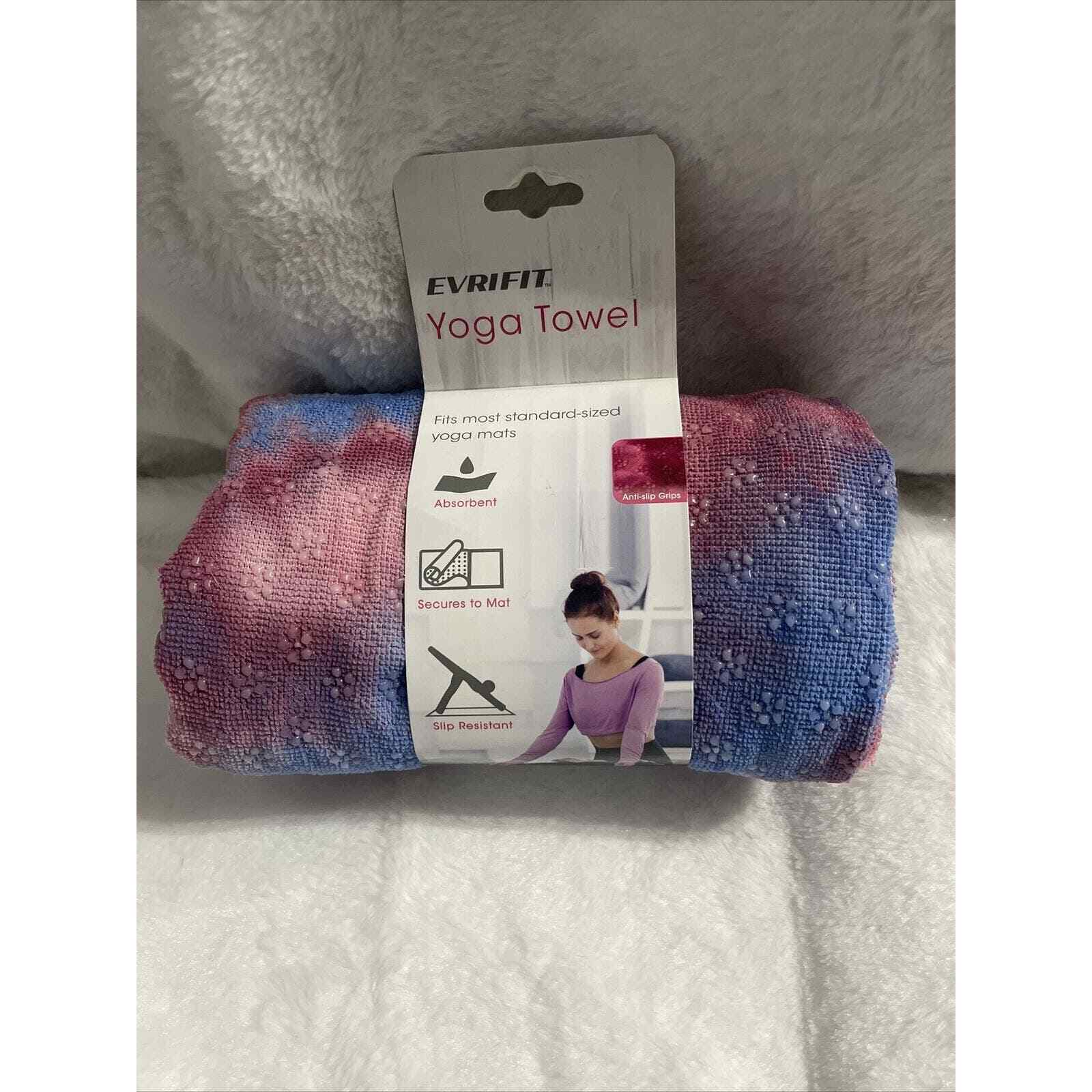 EvriFit Yoga Grippy Mat Towel Absorbent Microfiber 72″ x 24.8″ Secures Pink Blue