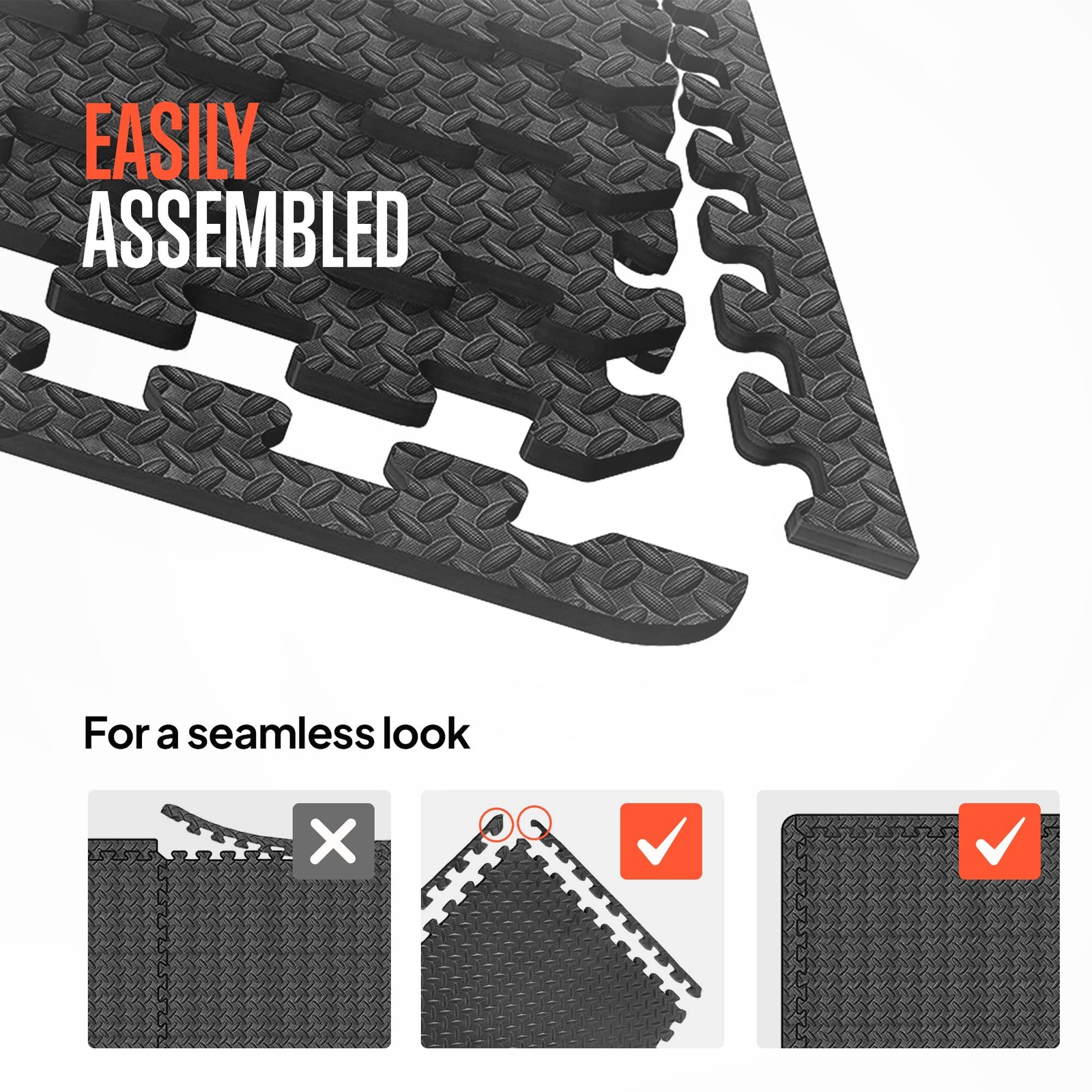 SQUATZ Thick Puzzle Exercise Mat Foam Interlocking Tiles Protect 6, Black