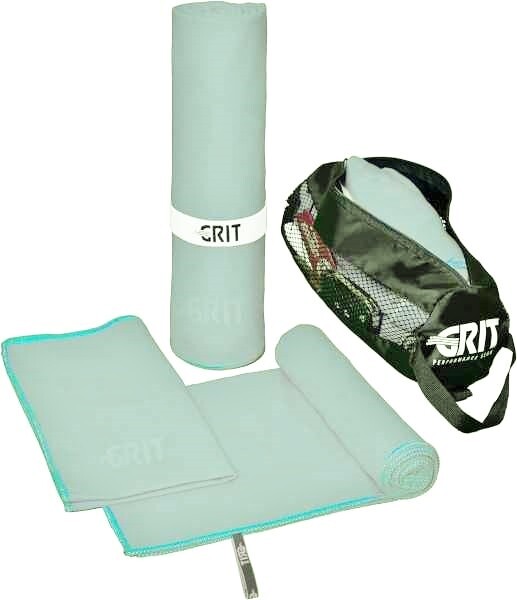 Gym Yoga Workout Towel Set of 3 w/Black Mesh Travel Bag Thin Gray Microfiber