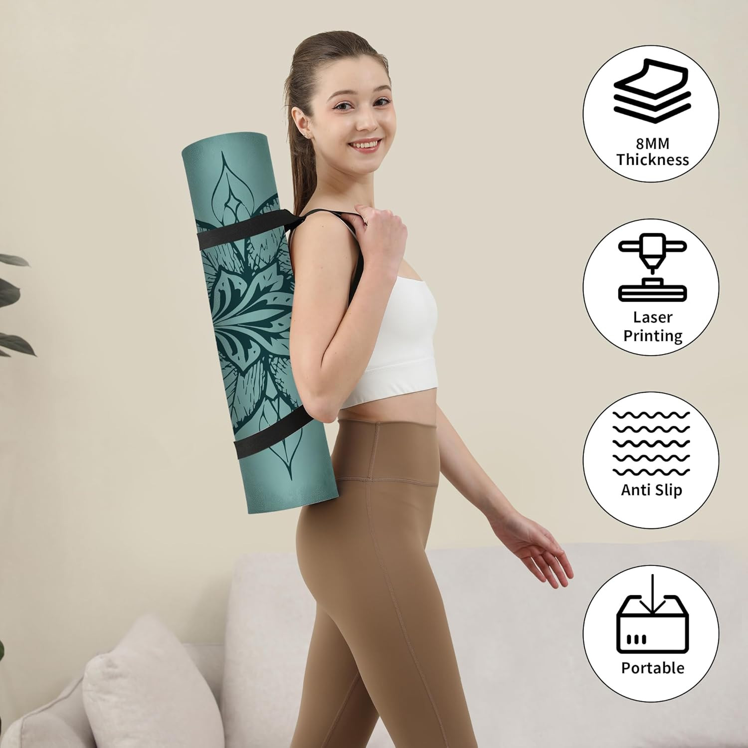 Yoga Mat Thick (8MM,1/3″), Eco-Friendly POE Non Slip Yoga Mat, High Rebound & Sh