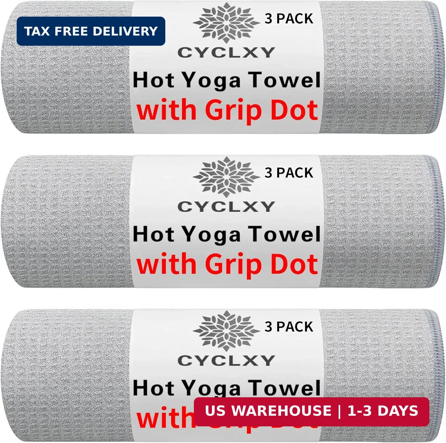 3 Pack Yoga Mat Towels with Grip Dot, Hot Yoga Towel Non Slip Yoga Mat Towel Non
