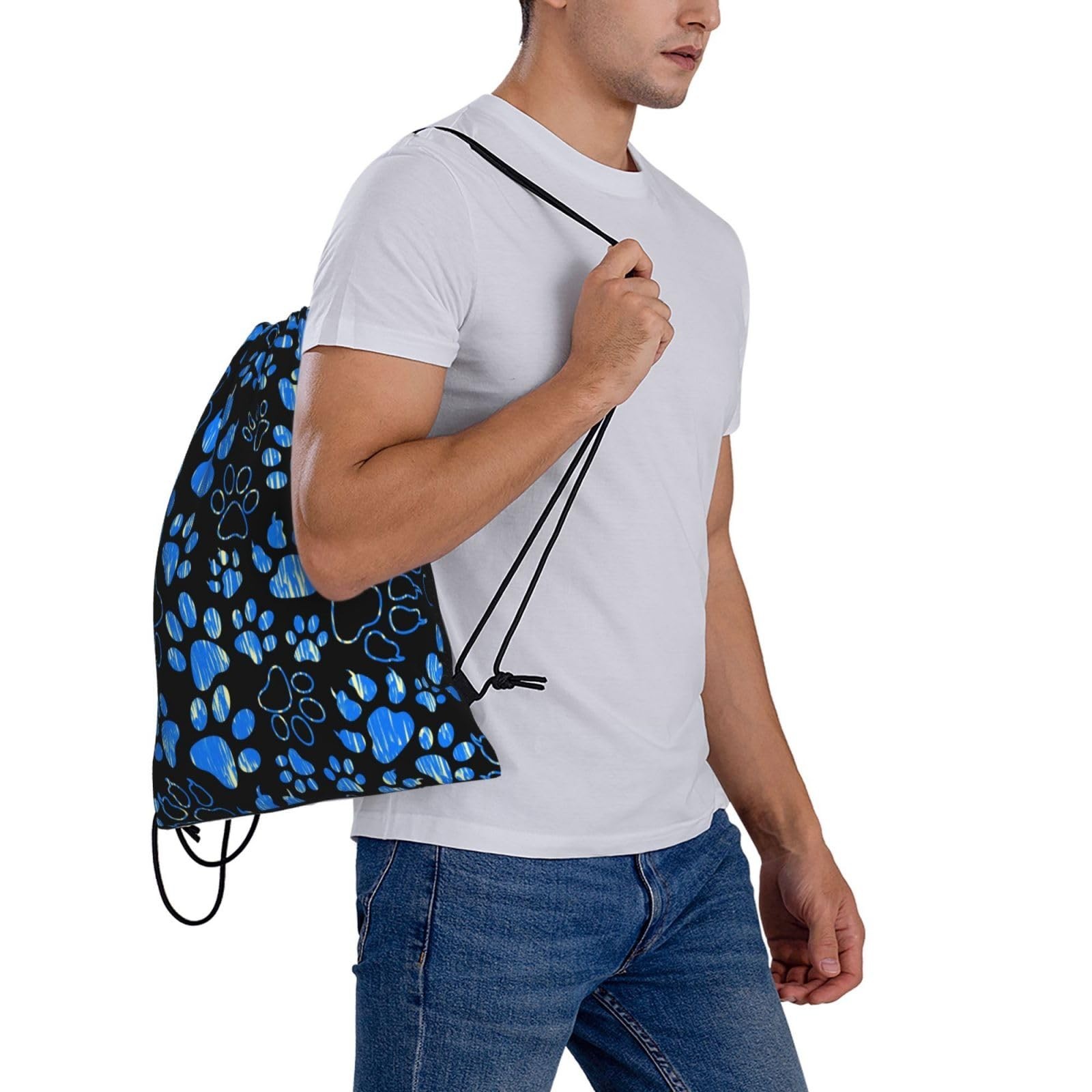Paw Print Gym Bag – Foldable, Drawstring Backpack for Shopping, Sport, Yoga, …
