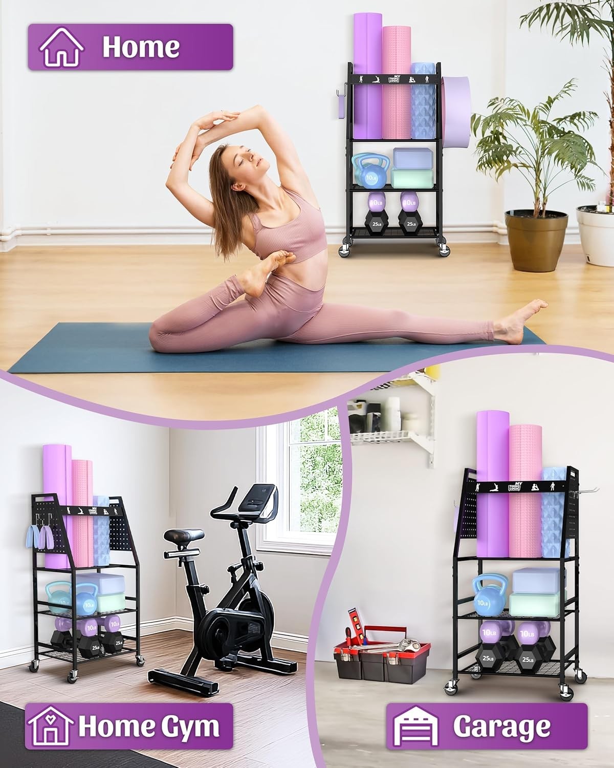 Yoga Mat Storage Racks,Home Gym Storage Rack Dumbbells Kettlebells Foam Roller