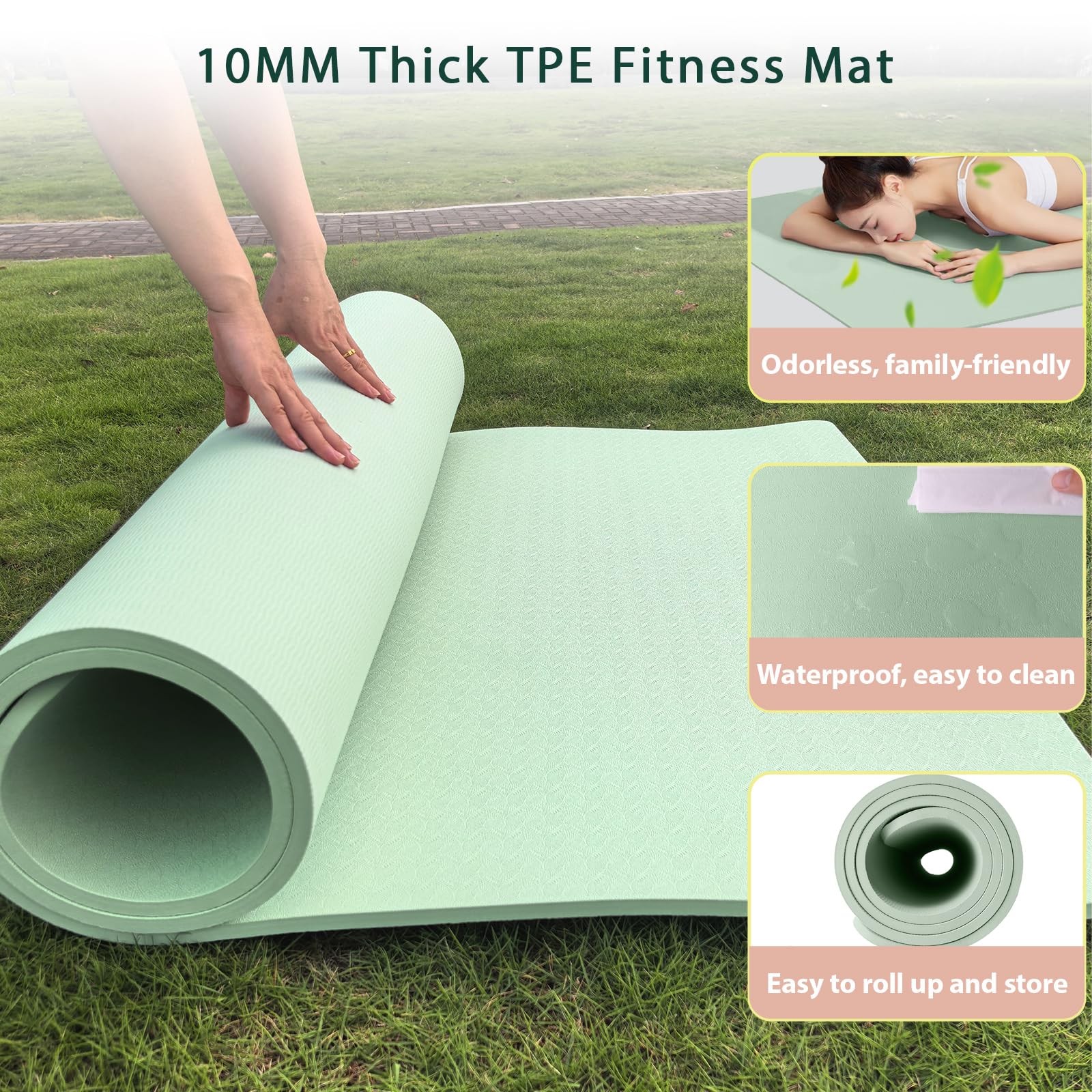 Yoga Mat Thick XXL 200×100cm TPE 10mm Thick Sports Mat Non Slip Comfortable for …