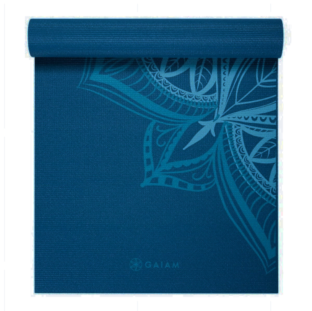 GAIAM Yoga Mat 5MM 68” L x 24” W Dark Blue Non-Slip Extra Thick Cushioning