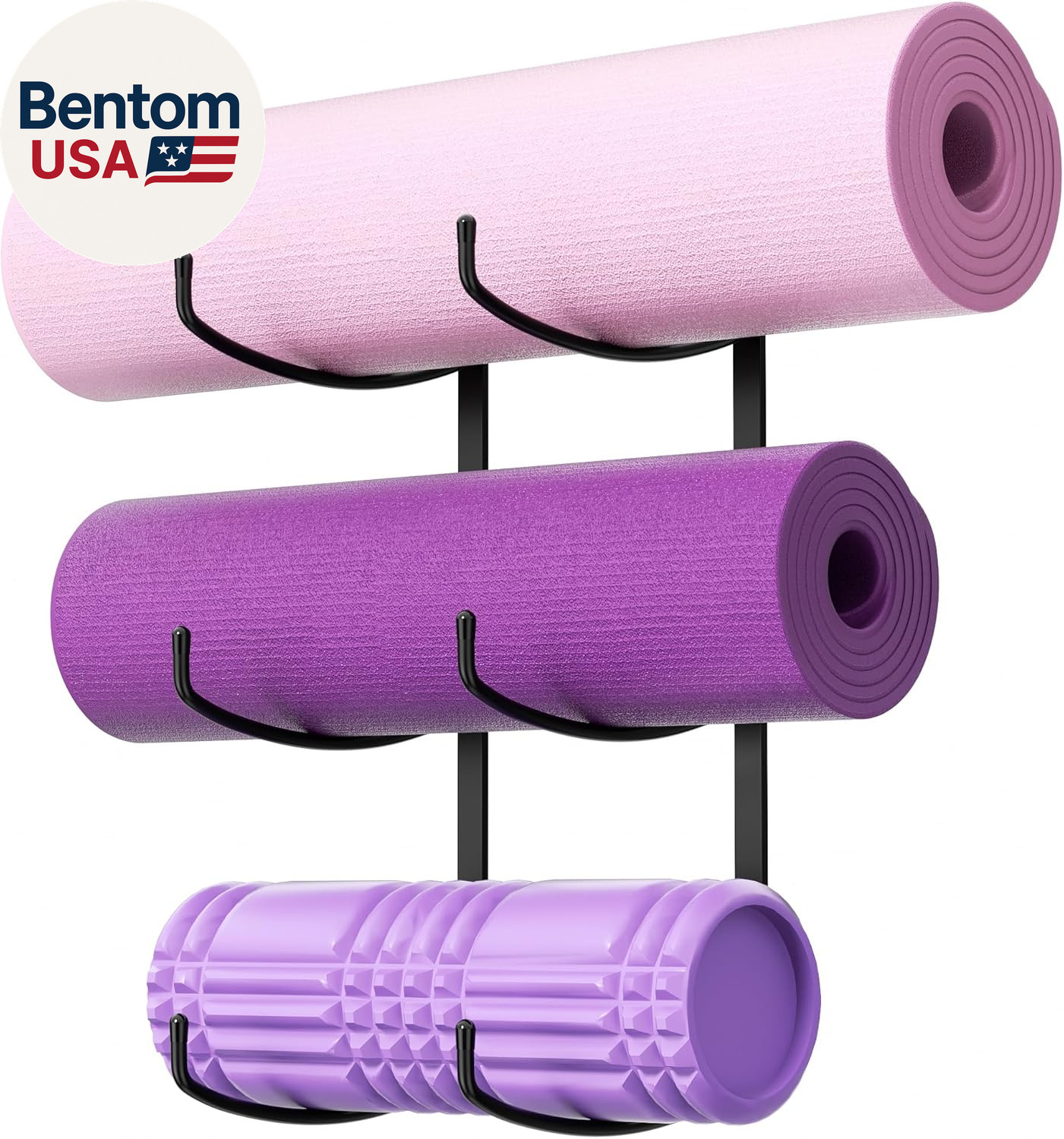 Yoga Mat Holder Wall Mount, 3-Tier Storage Rack for Yoga Mat, Foam Roller, Block