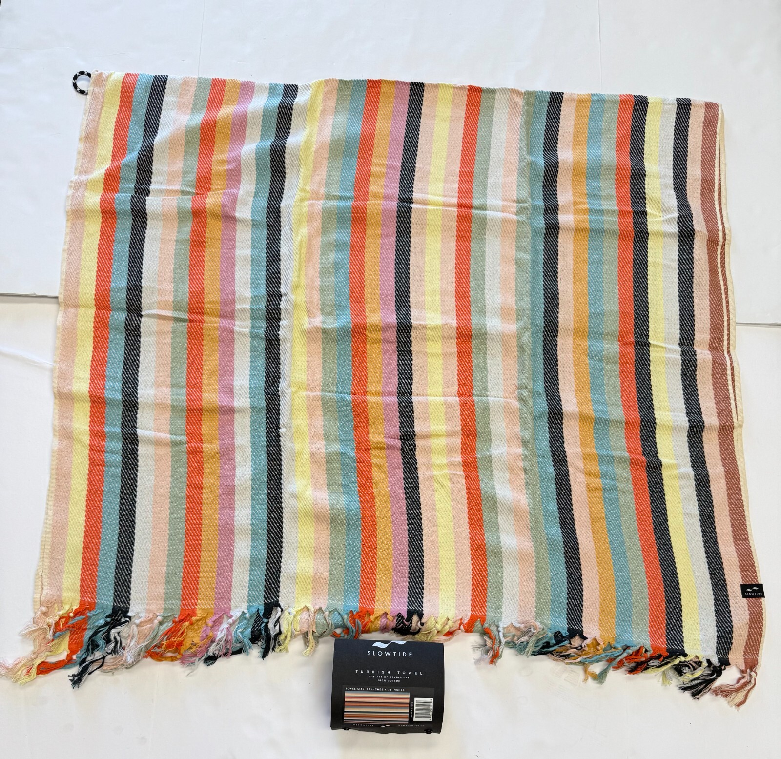 $50 SlowTide Turkish Beach Towel NWT Size 38 in x 73 in Multi Color 100% Cotton
