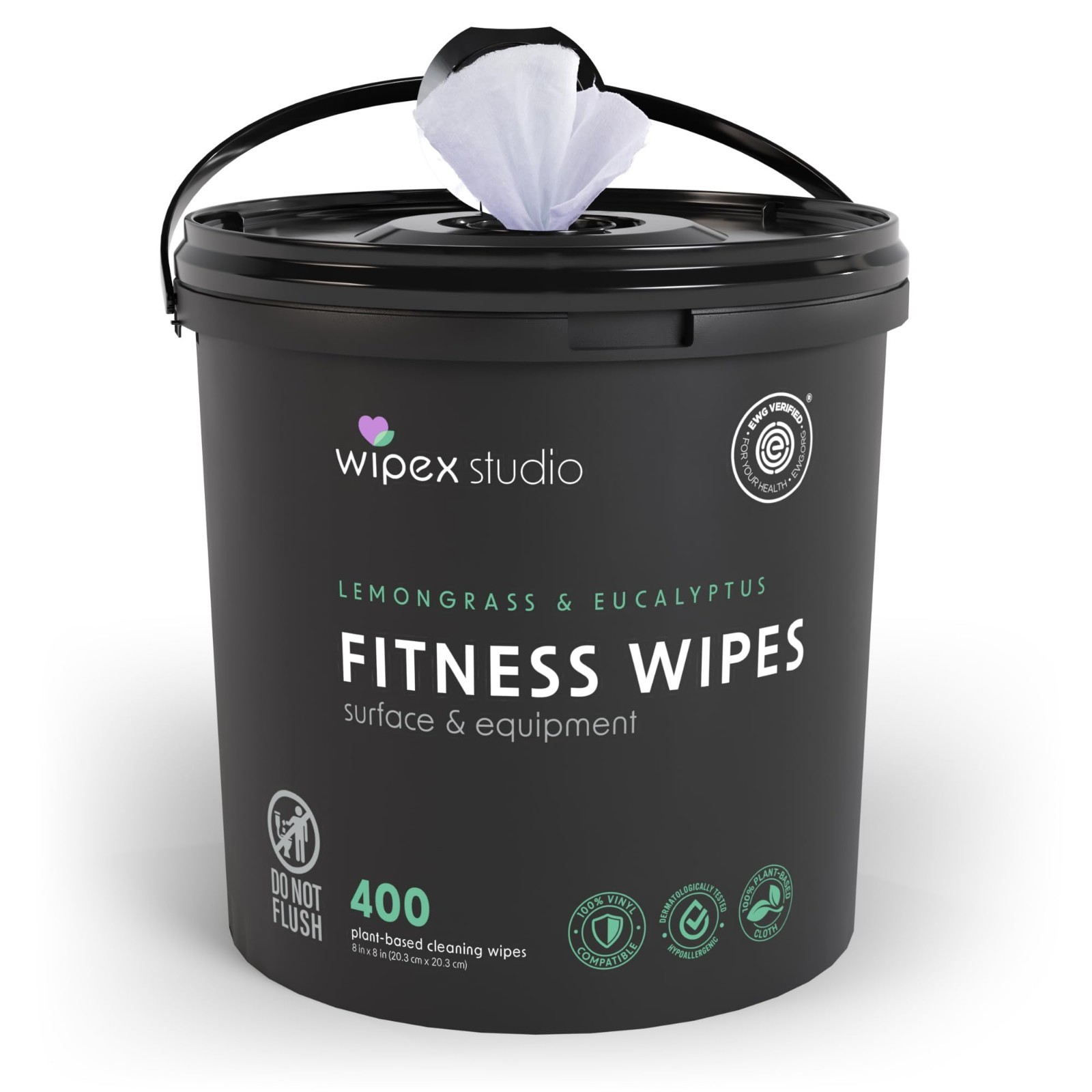 Plant-Based Yoga Mat Cleaner Wipes, 400 Ct, EWG Verified, Lemongrass & Eucalyptu