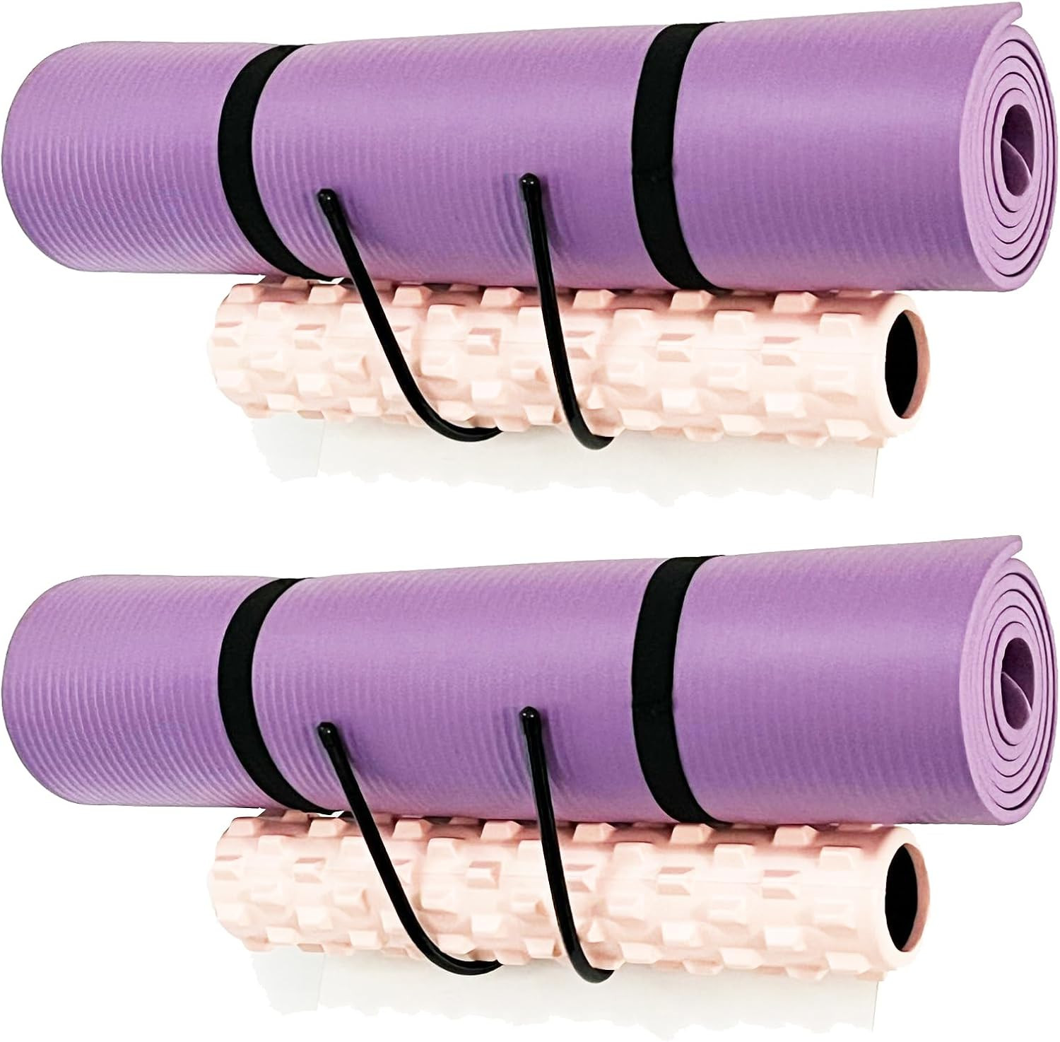 2-Pack Wall Mount Yoga Mat Holder Storage Rack Foam Roller Organizer Home Gym
