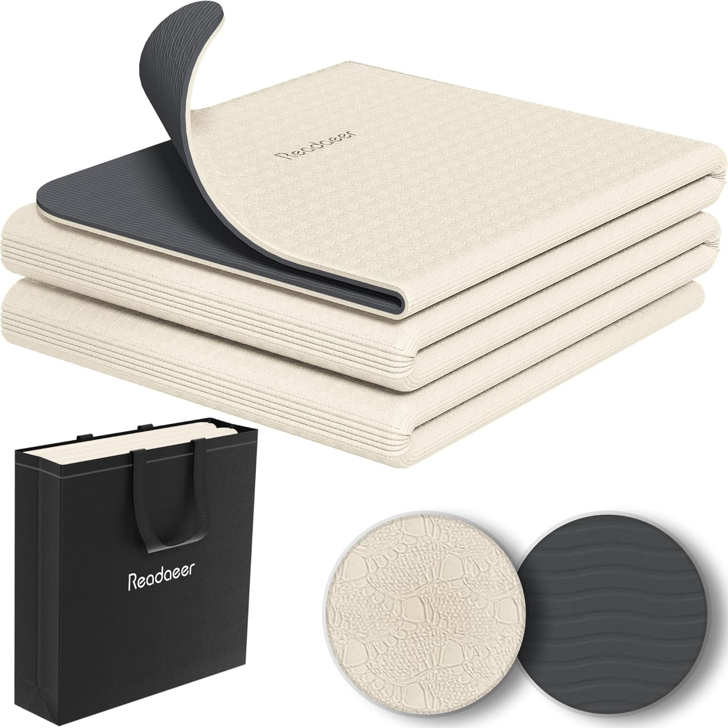 READAEER Foldable 6mm Yoga Mat, Non-Slip TPE, with Bag, 72×24 Inch