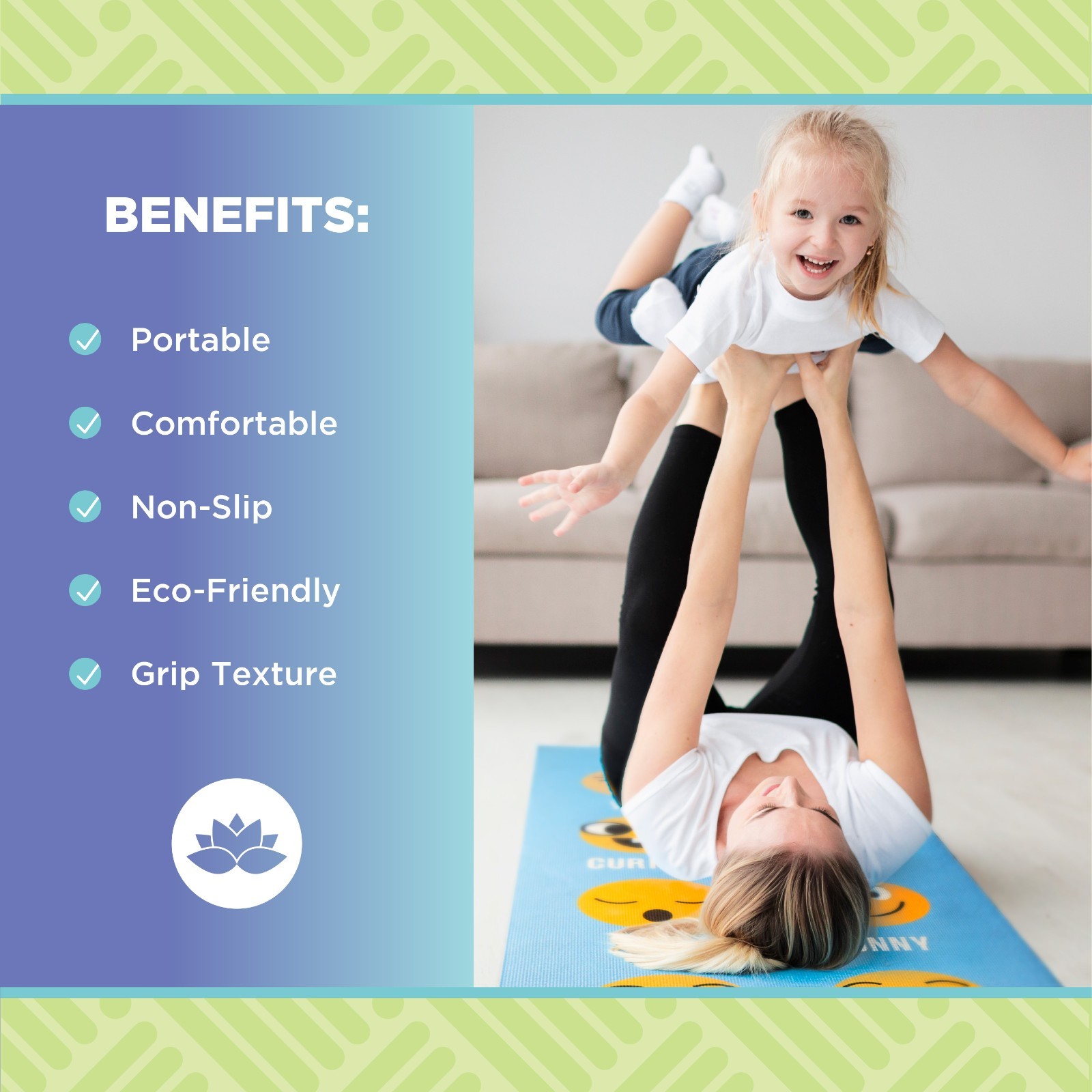 Kids Yoga Mat – Non Slip – Non Skid – Eco-Friendly