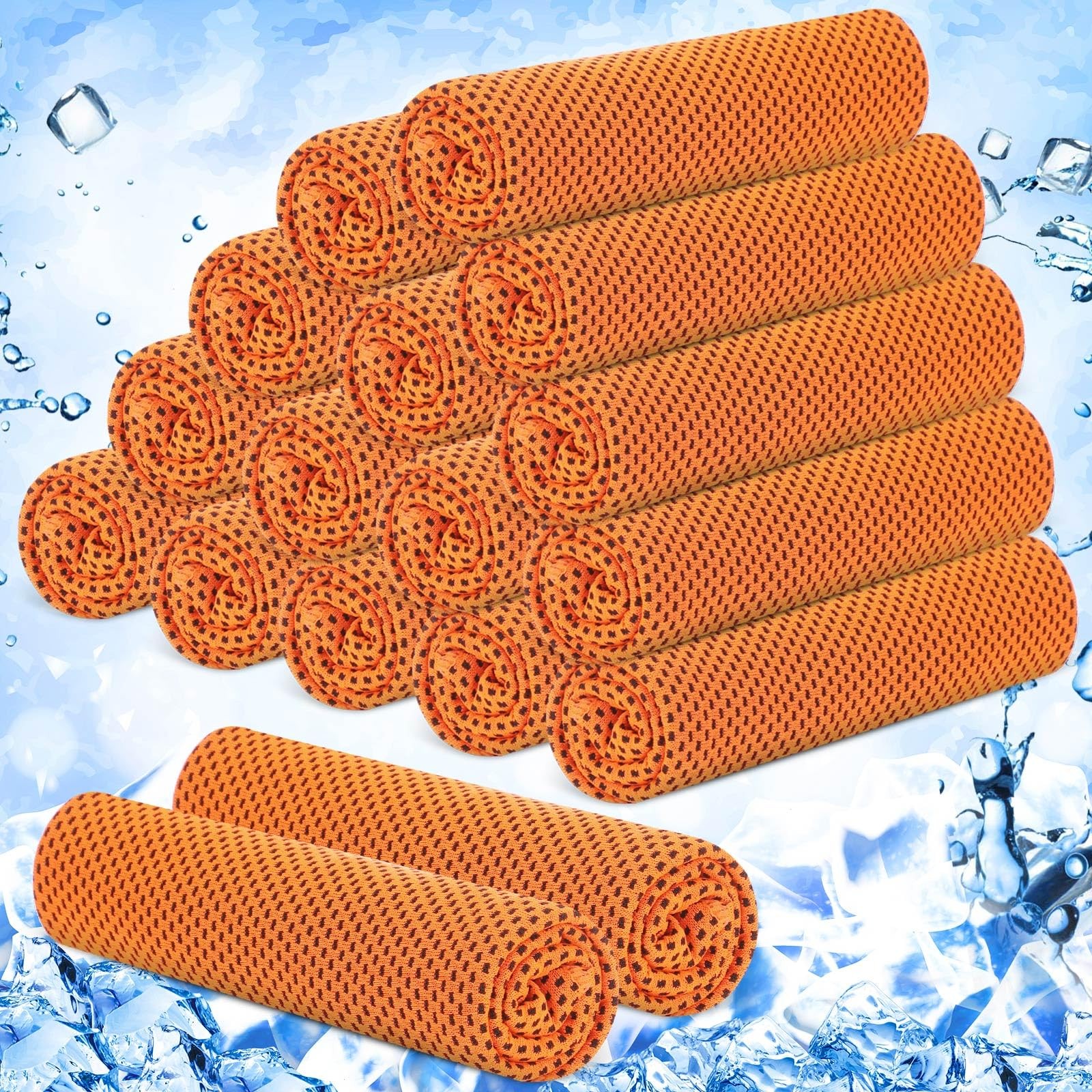 Hosuly 12 Pieces Cooling Towels, 40 x 12 Inch Ice Cool Towel Small, Orange