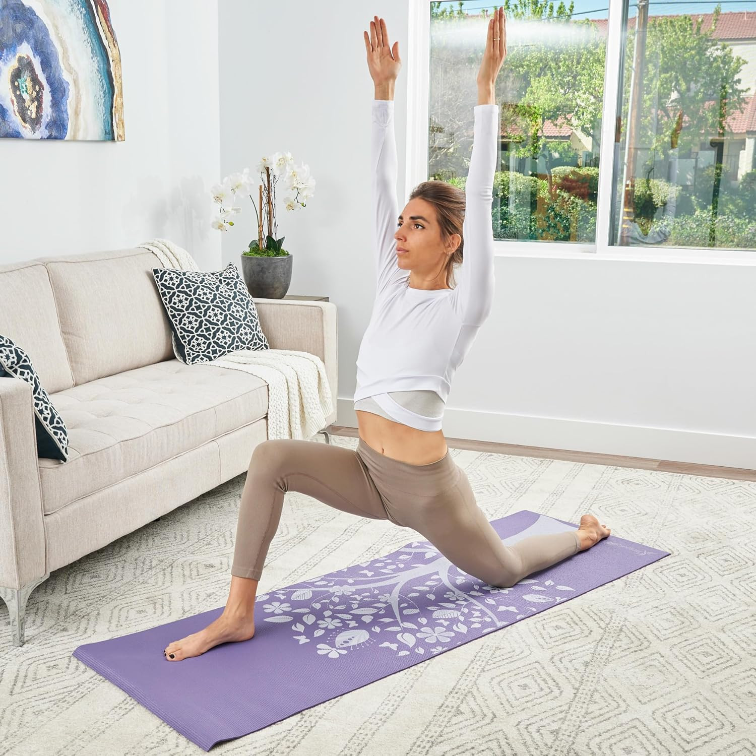 Feather Yoga Mat 3/16″ (5Mm) Thick Workout Surface with Exclusive Printed Design
