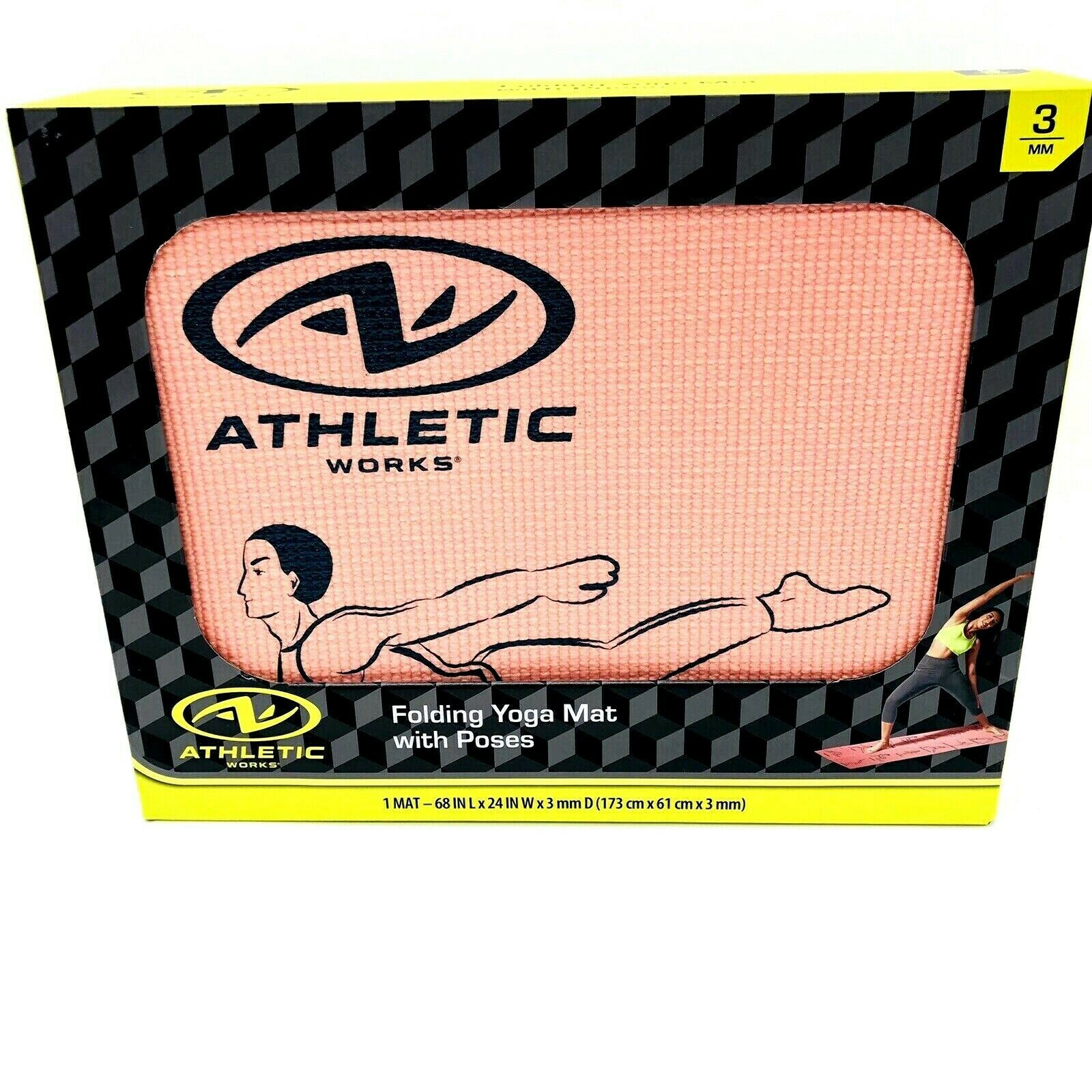 Athletic Works Folding Yoga Mat with Poses Pink 3mm Fitness Yoga Mat NEW