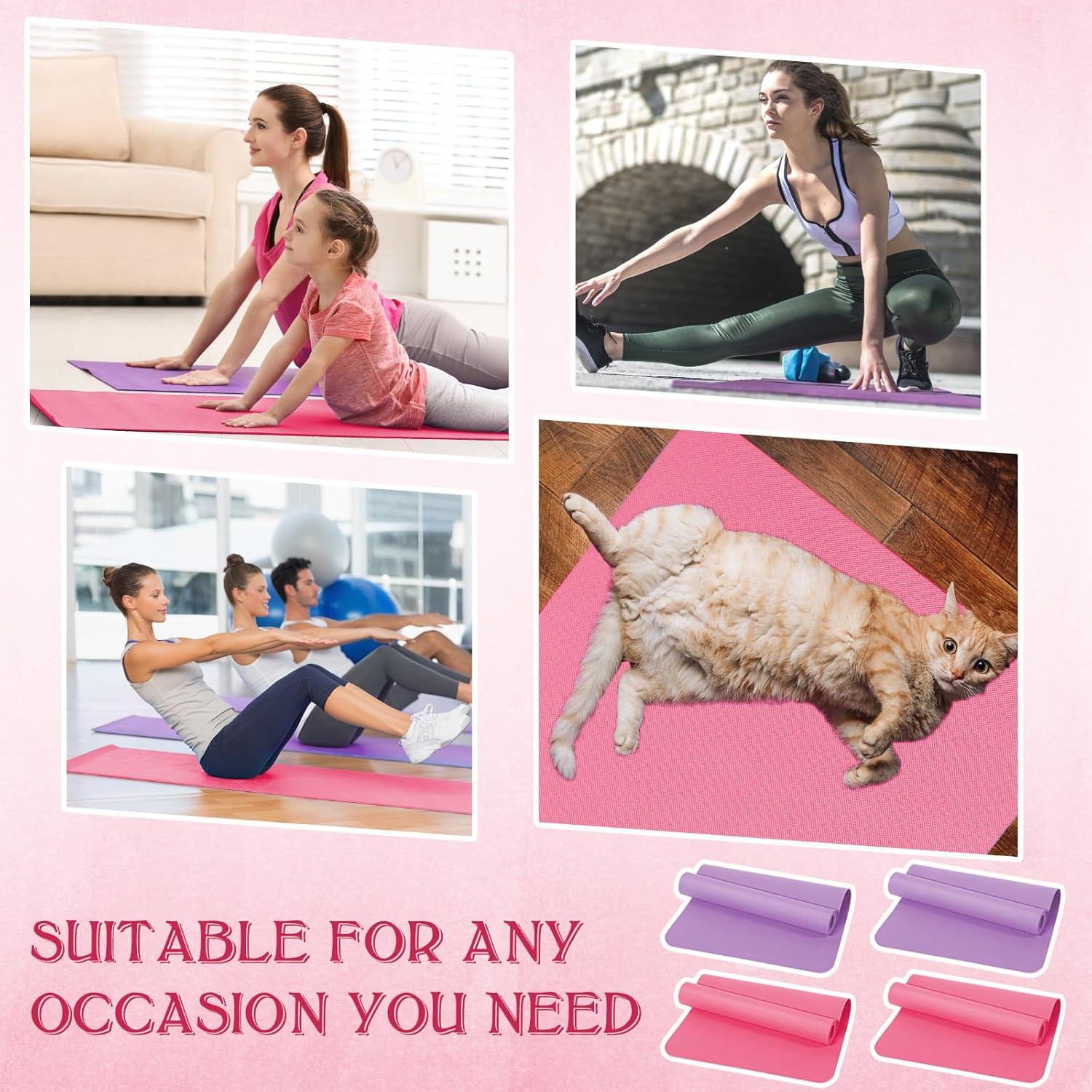 10 Pack Yoga Mats Bulk, 68” X 24” X 4Mm Thick Yoga Mats for Kids and Adult Gym