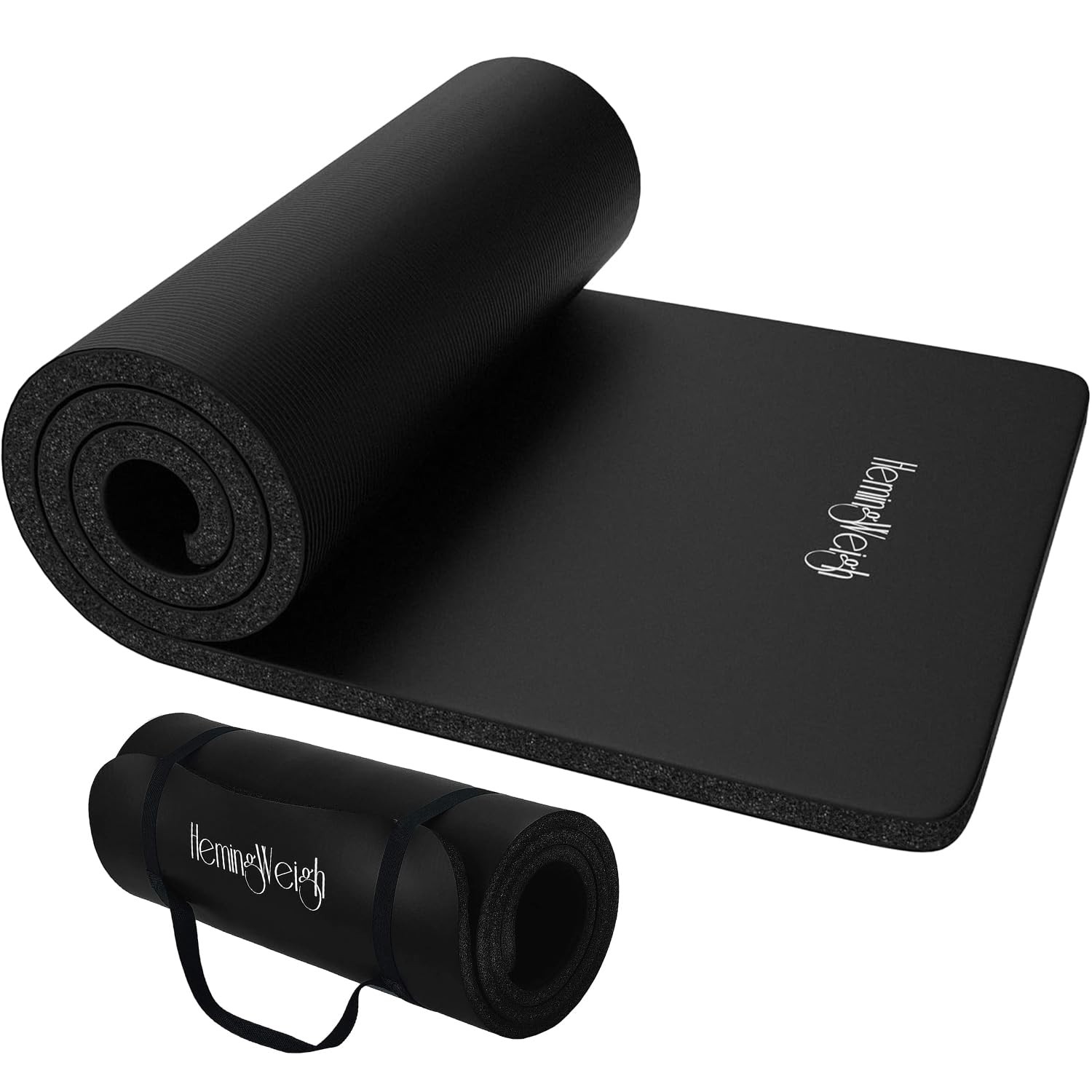 HemingWeigh 1 Inch Extra Thick Non Slip Yoga Mat – Exercise 1 Inch, Black
