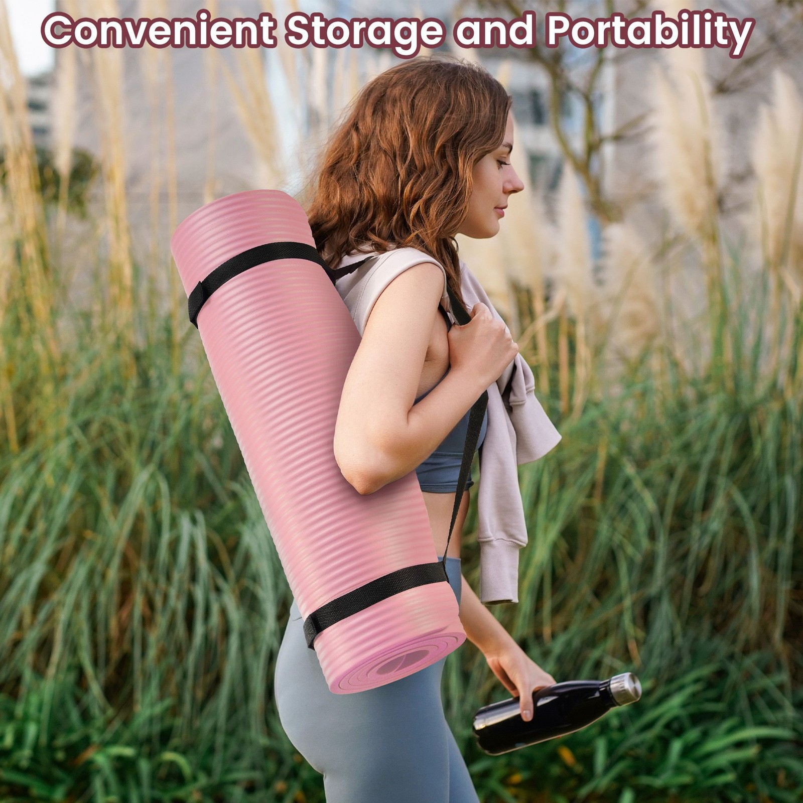 Fitvids 1/2″ Thick High Density Exercise Yoga Mat, Carrying Strap Pink(Open Box)