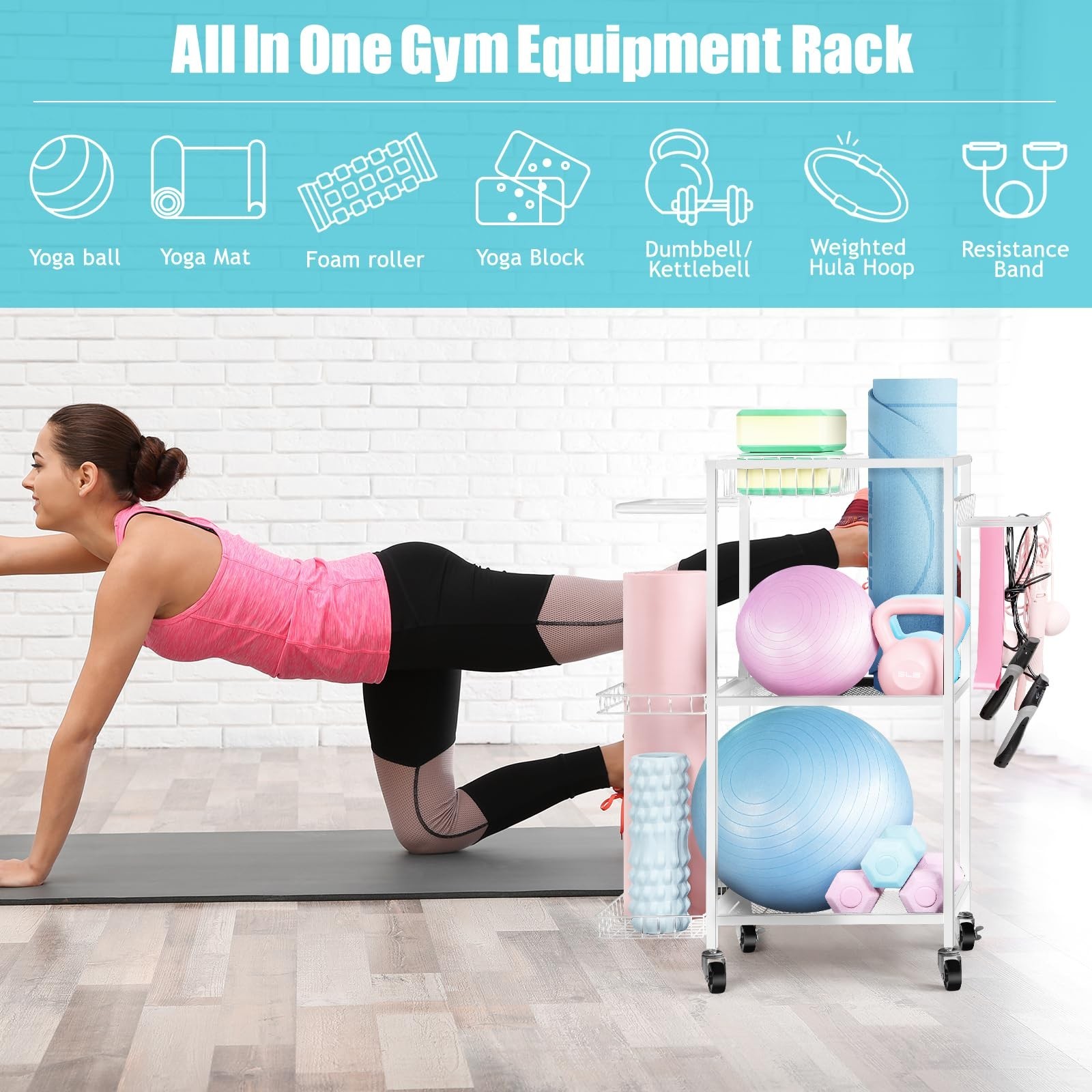 LIANTRAL Yoga Mat Storage Rack – Metal Gym Organizer for Yoga Mats, Foam Roll…