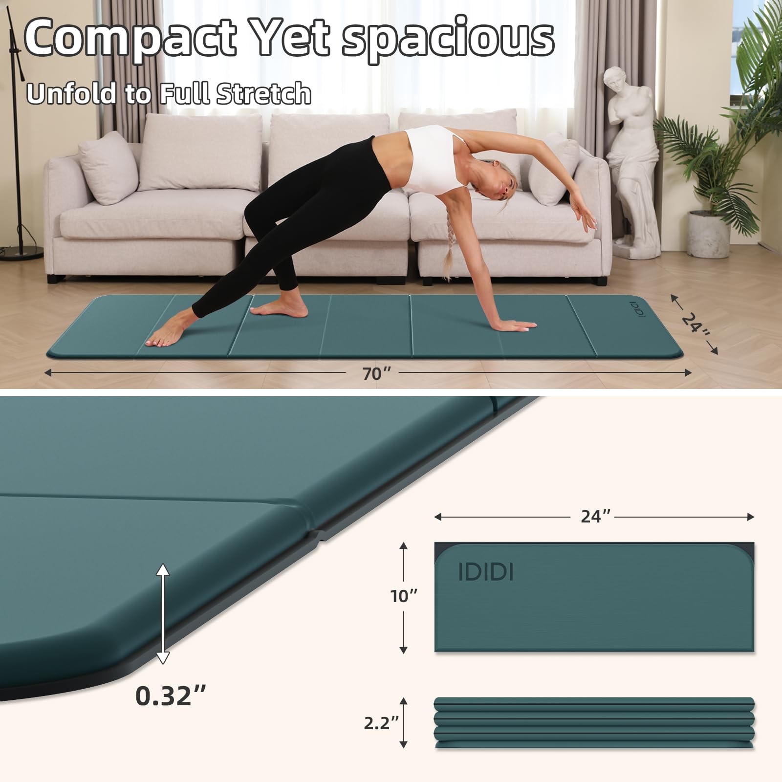 Foldable Yoga Mat Extra Thick 0.32 Inches Eco-Friendly POE Material, Non-Slip…
