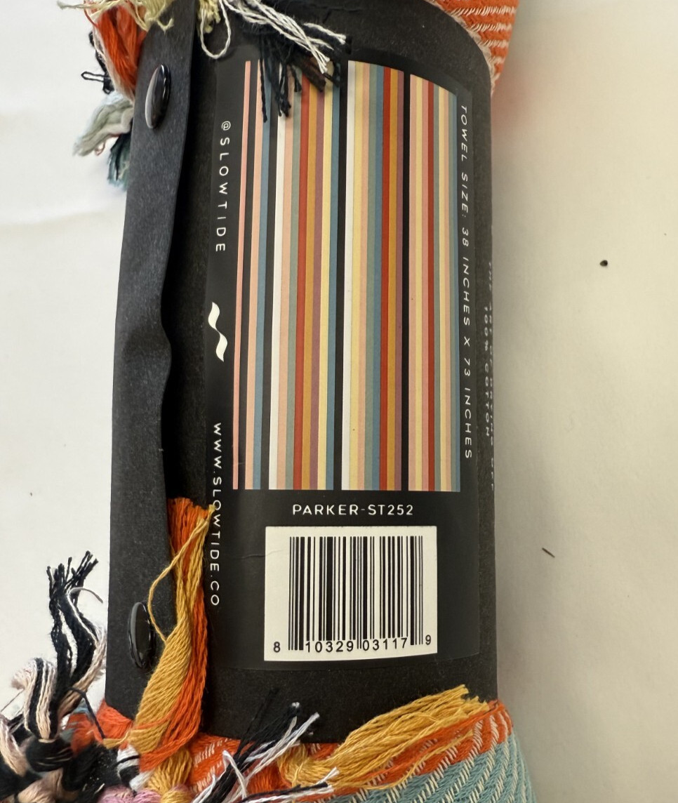$50 SlowTide Turkish Beach Towel NWT Size 38 in x 73 in Multi Color 100% Cotton