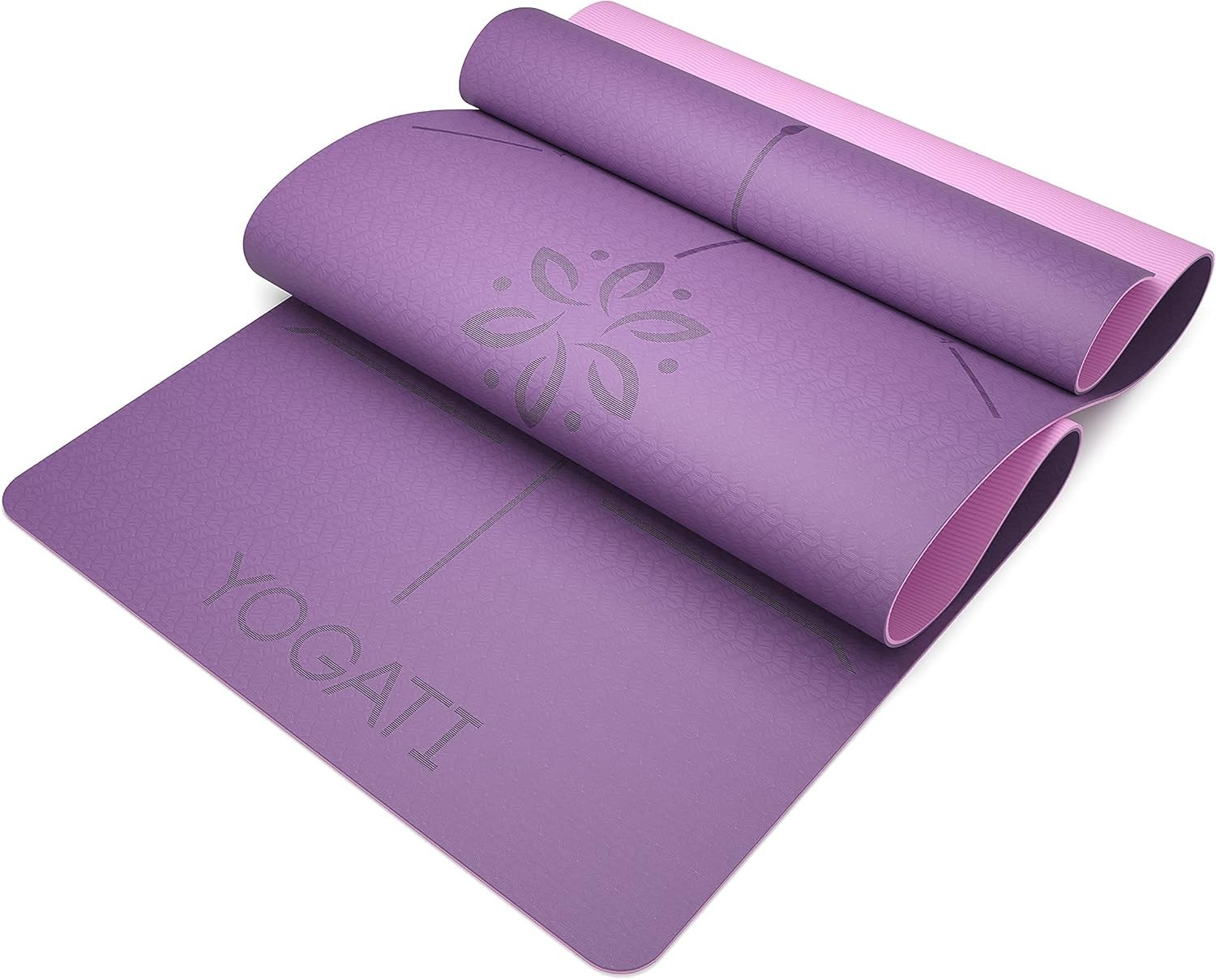 Versatile Yoga Mat with Alignment Lines – Non-Toxic Non-Slip Mats in Purple
