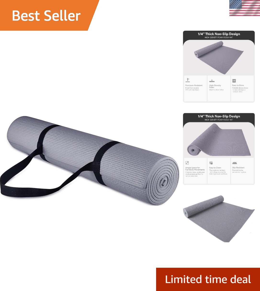 All Purpose 1/4-Inch High Density Anti-Tear Exercise Yoga Mat with Carrying S…