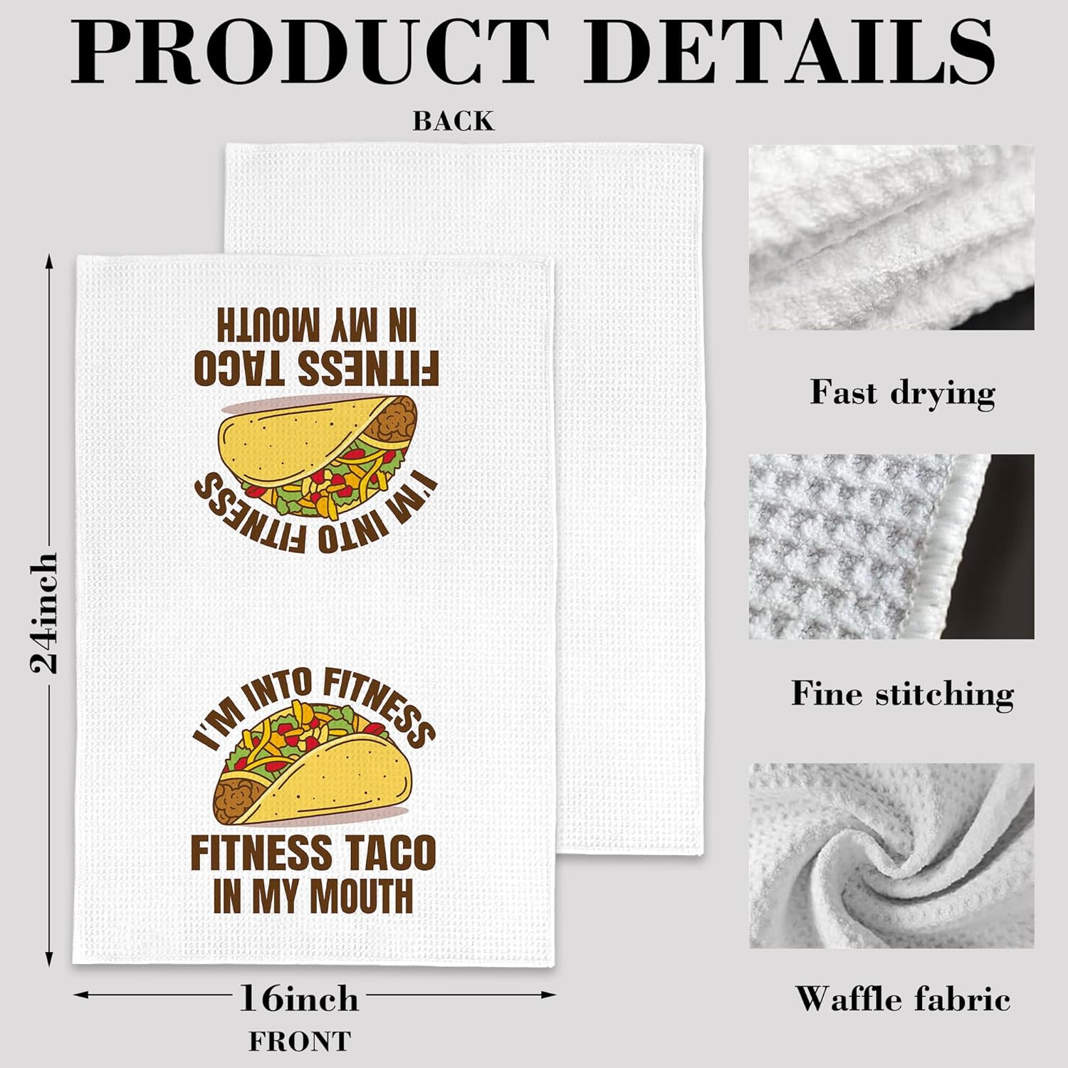 I’M into Fitness Fitness Taco Mouth Kitchen Towels Set of 2,Quick Dry Microfiber