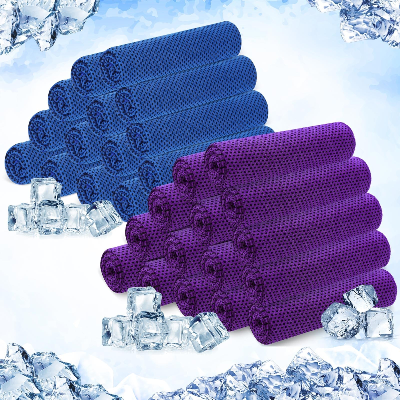 Hosuly 30 Pack Cooling Towels, 40″x12″ Ice 40 x 12 inches, Dark Blue, Purple