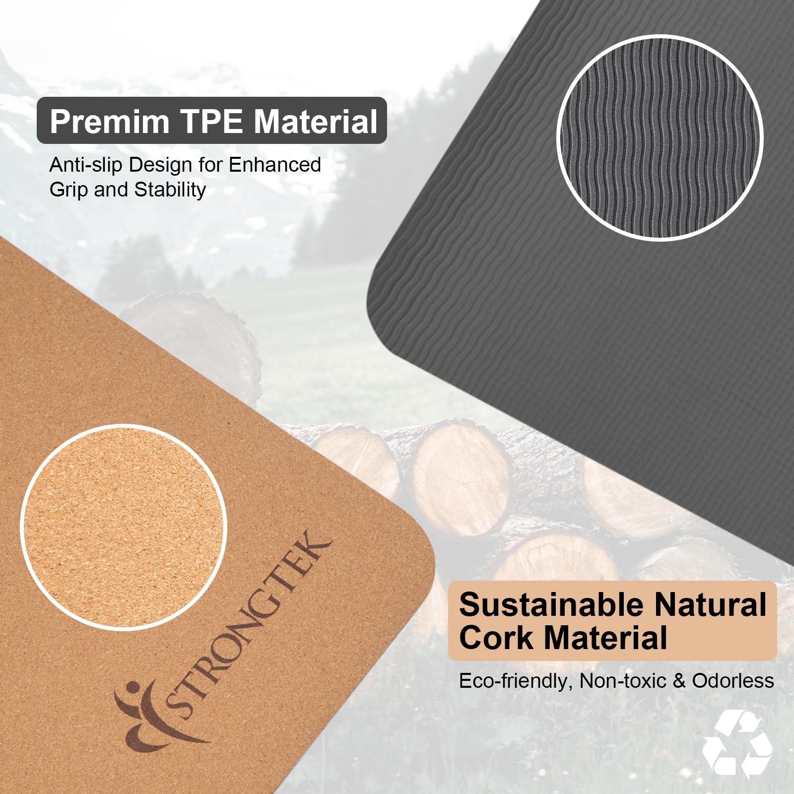 Cork Yoga Mat, Non-Toxic & Eco-Friendly, 7mm Thick with Non-Slip Cork + TPE S…