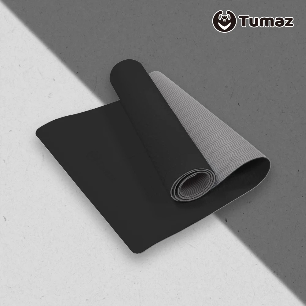 New Tumaz 6mm TPE 月熊 雙色瑜珈墊(贈背帶&網袋) 台灣設計 Tumaz Yoga Mat 183 x 61 x 0.6 CM -Black