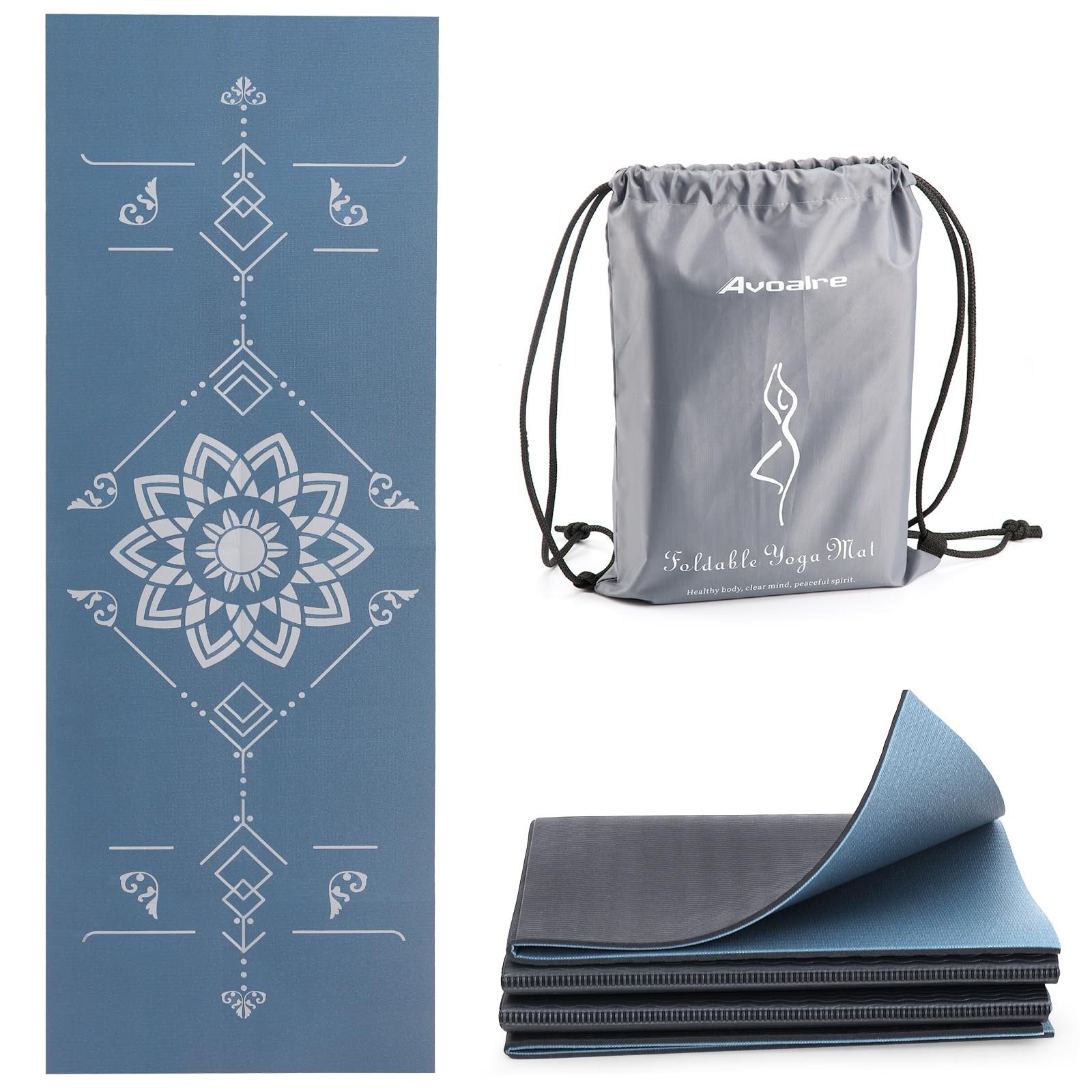 Foldable Travel Yoga Mat Print 5mm Thick Pilates NonSlip Gym Carrying Bag